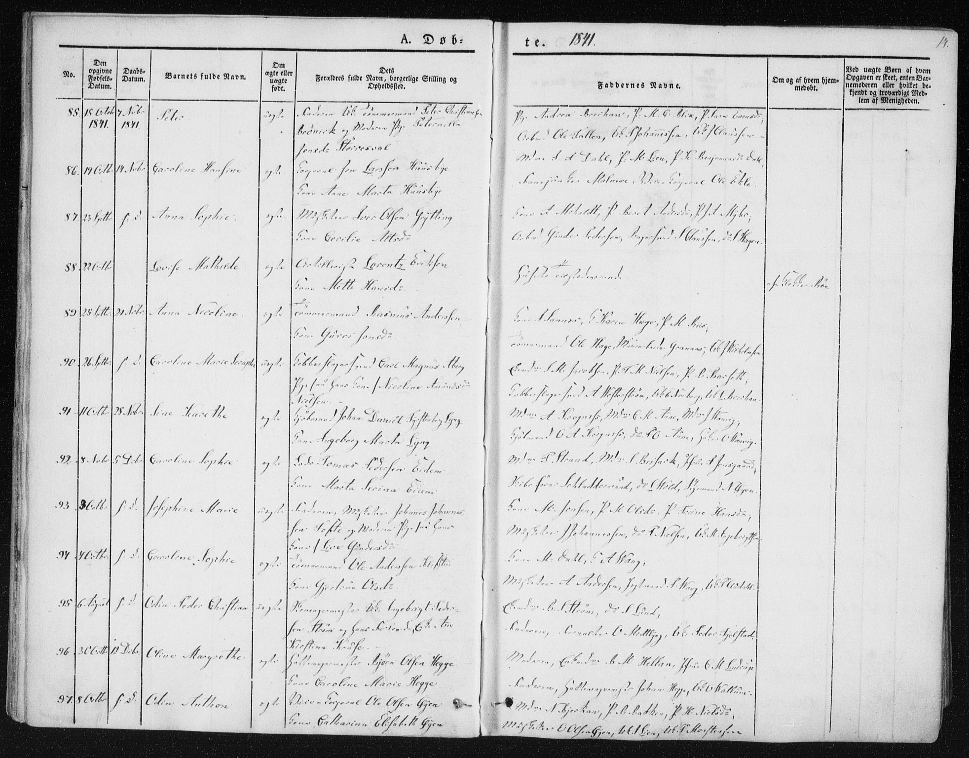 Ministerialprotokoller, klokkerbøker og fødselsregistre - Sør-Trøndelag, SAT/A-1456/602/L0110: Ministerialbok nr. 602A08, 1840-1854, s. 14