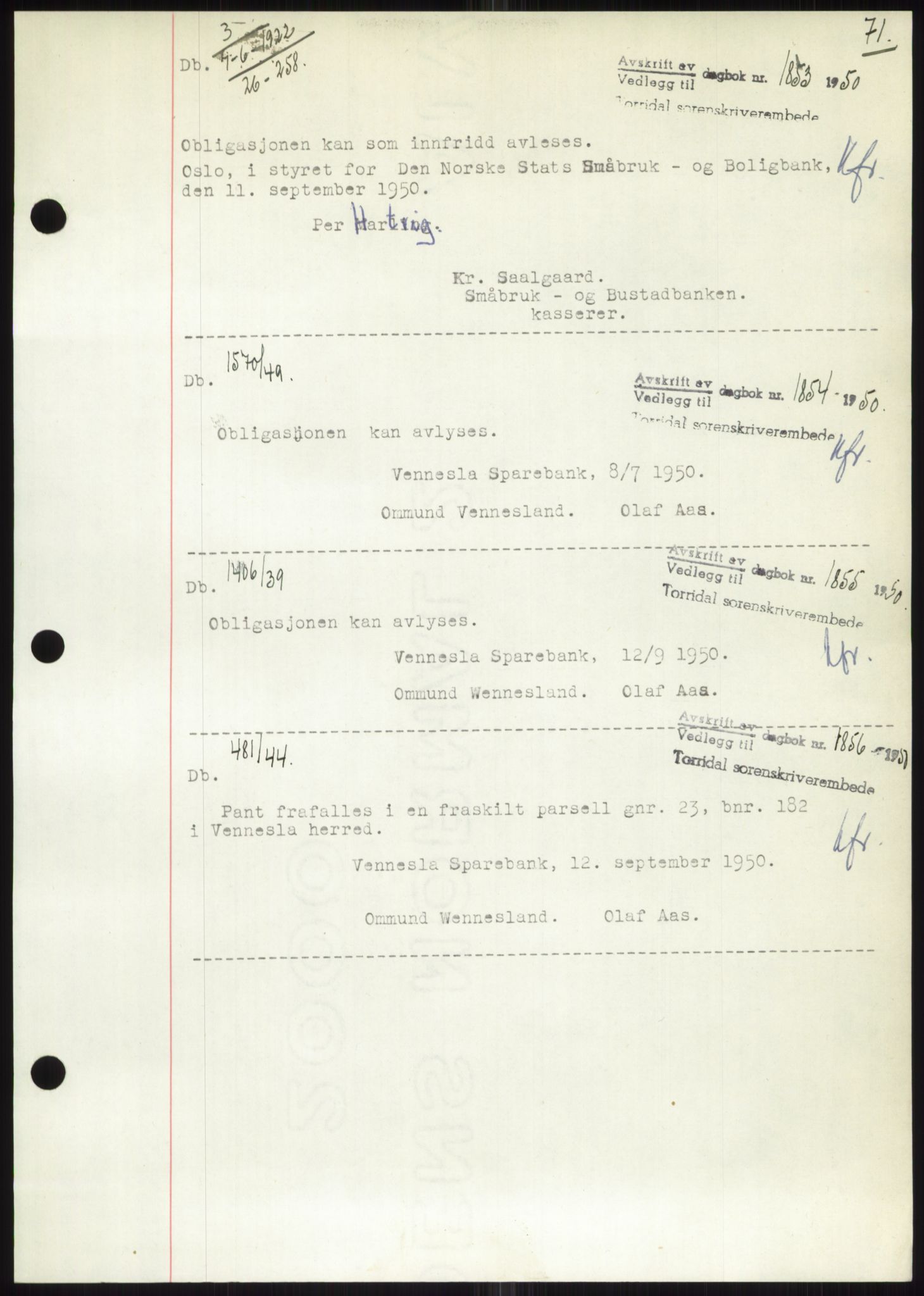 Torridal sorenskriveri, AV/SAK-1221-0012/G/Gb/Gbb/L0020: Pantebok nr. 63B, 1950-1950, Tingl.dato: 01.09.1950