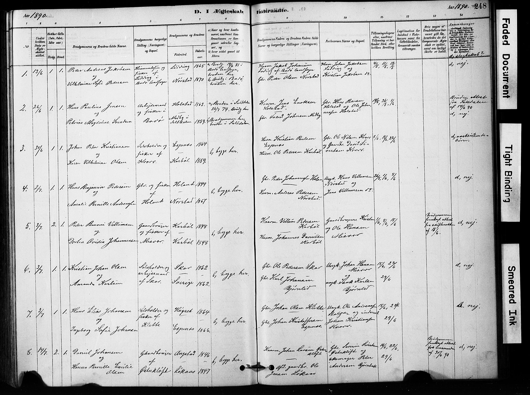 Ministerialprotokoller, klokkerbøker og fødselsregistre - Nordland, SAT/A-1459/852/L0754: Klokkerbok nr. 852C05, 1878-1894, s. 248