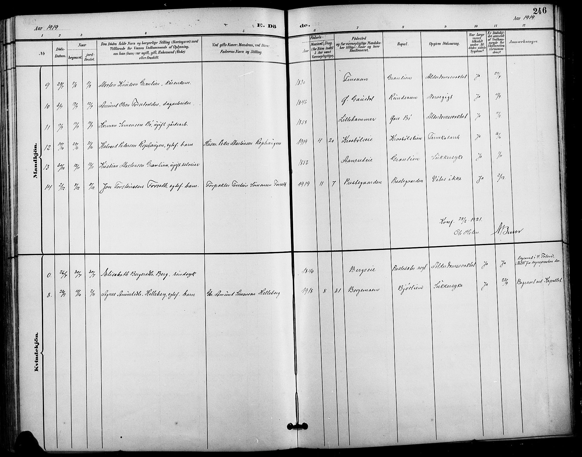 Vestre Gausdal prestekontor, AV/SAH-PREST-094/H/Ha/Hab/L0003: Klokkerbok nr. 3, 1896-1925, s. 246