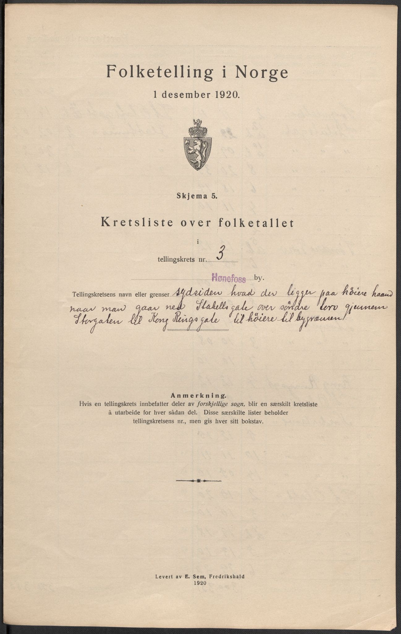 SAKO, Folketelling 1920 for 0601 Hønefoss kjøpstad, 1920, s. 11