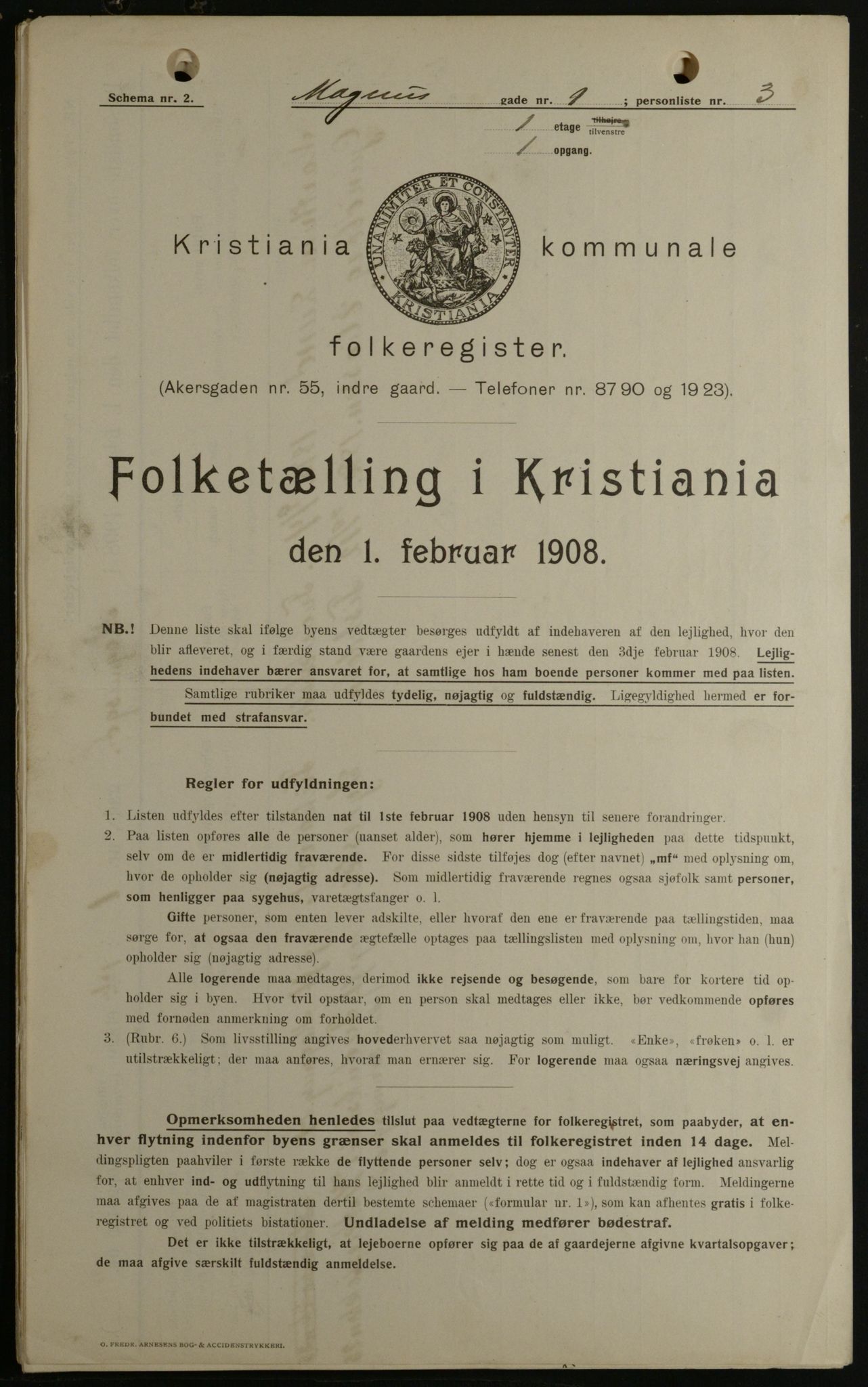 OBA, Kommunal folketelling 1.2.1908 for Kristiania kjøpstad, 1908, s. 52998