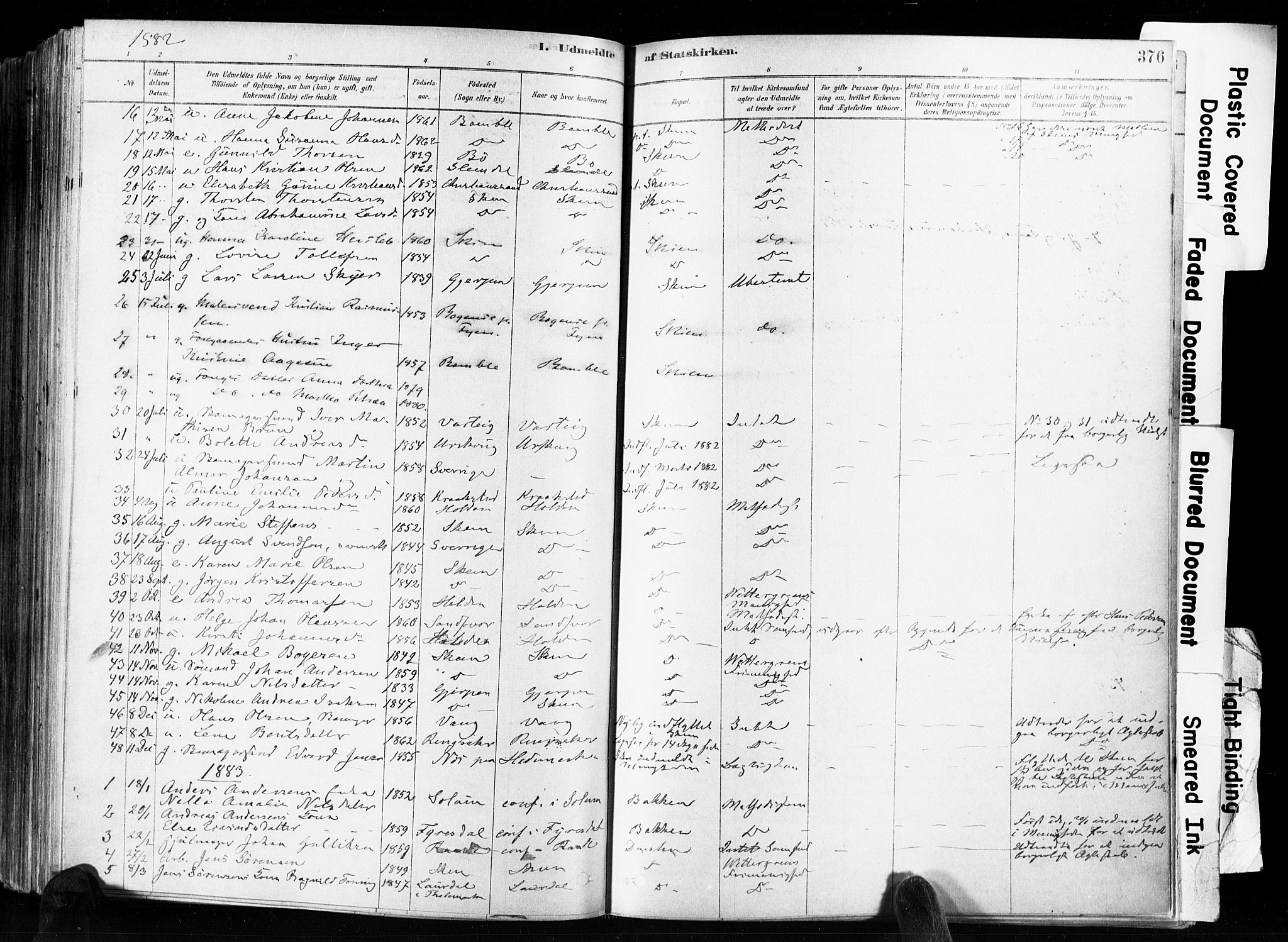 Skien kirkebøker, AV/SAKO-A-302/F/Fa/L0009: Ministerialbok nr. 9, 1878-1890, s. 376