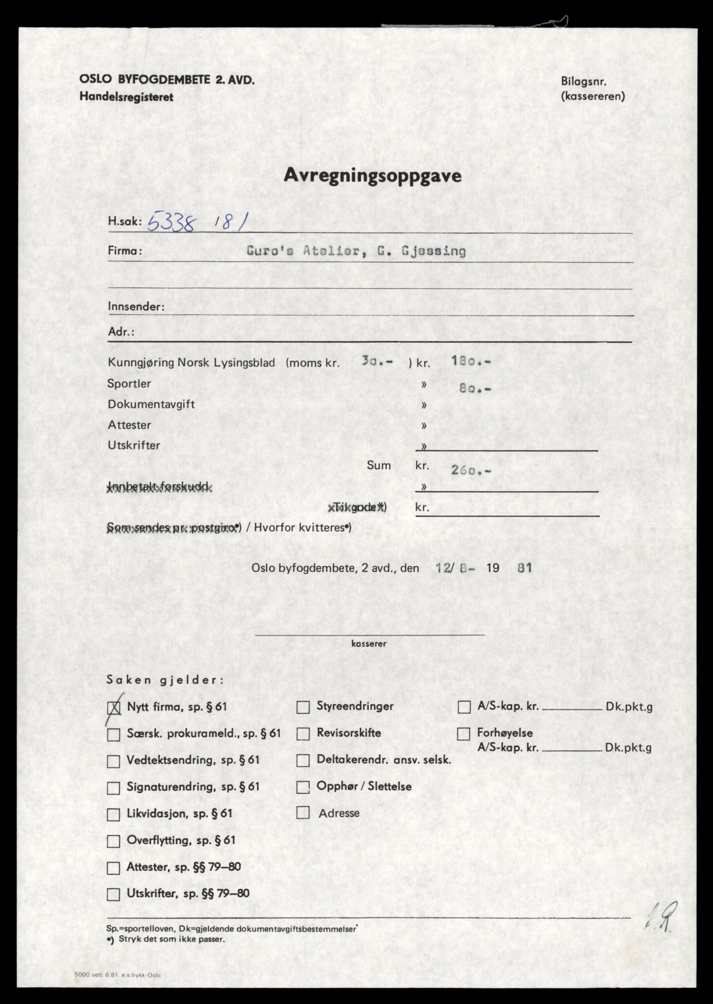 Oslo byfogd, Handelsregisteret, SAT/A-10867/G/Gc/Gca/L0286: Ikke konverterte foretak, Gros-Grüner K, 1890-1990, s. 1