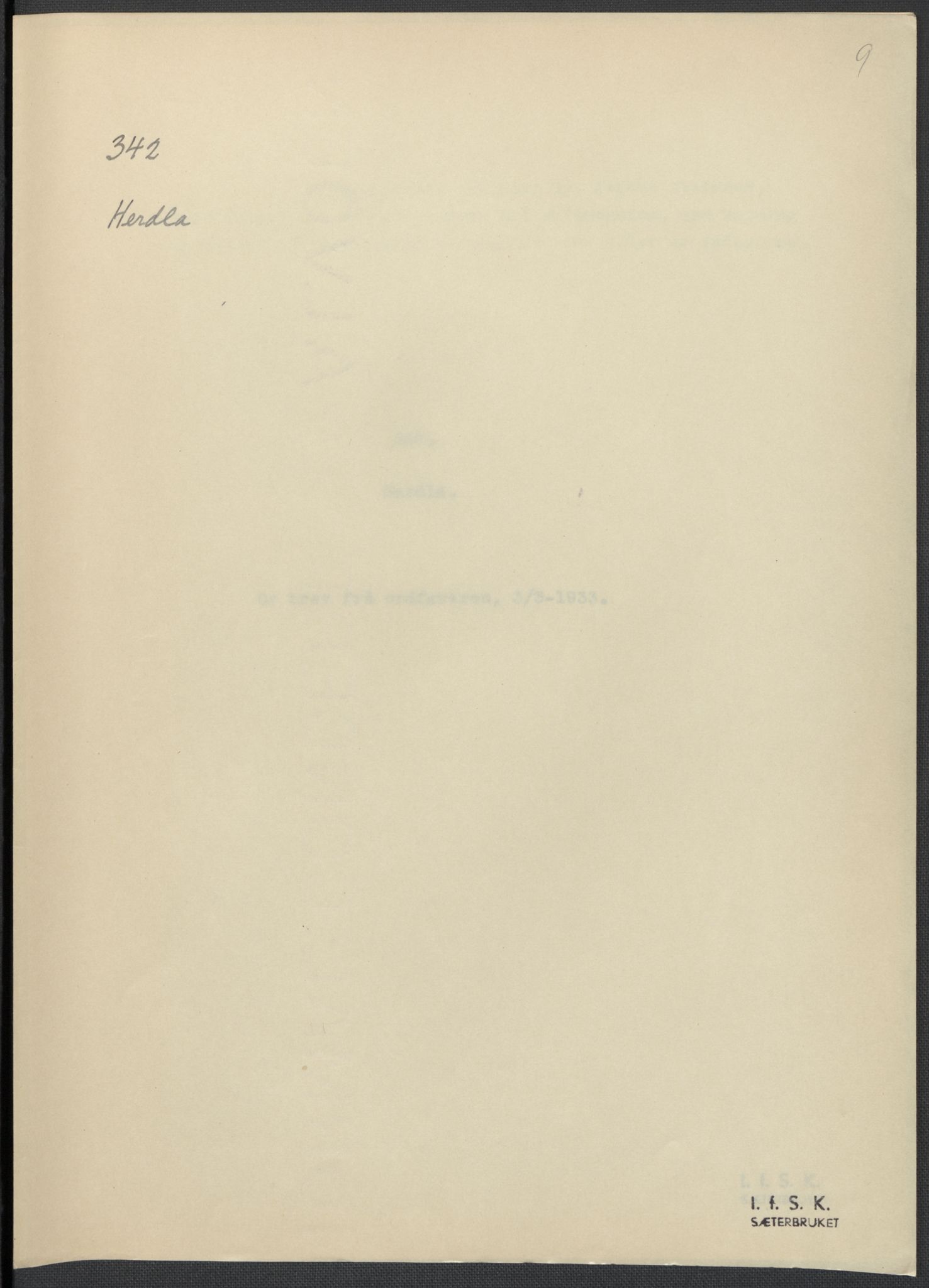 Instituttet for sammenlignende kulturforskning, AV/RA-PA-0424/F/Fc/L0010/0002: Eske B10: / Hordaland (perm XXVI), 1932-1935, s. 9