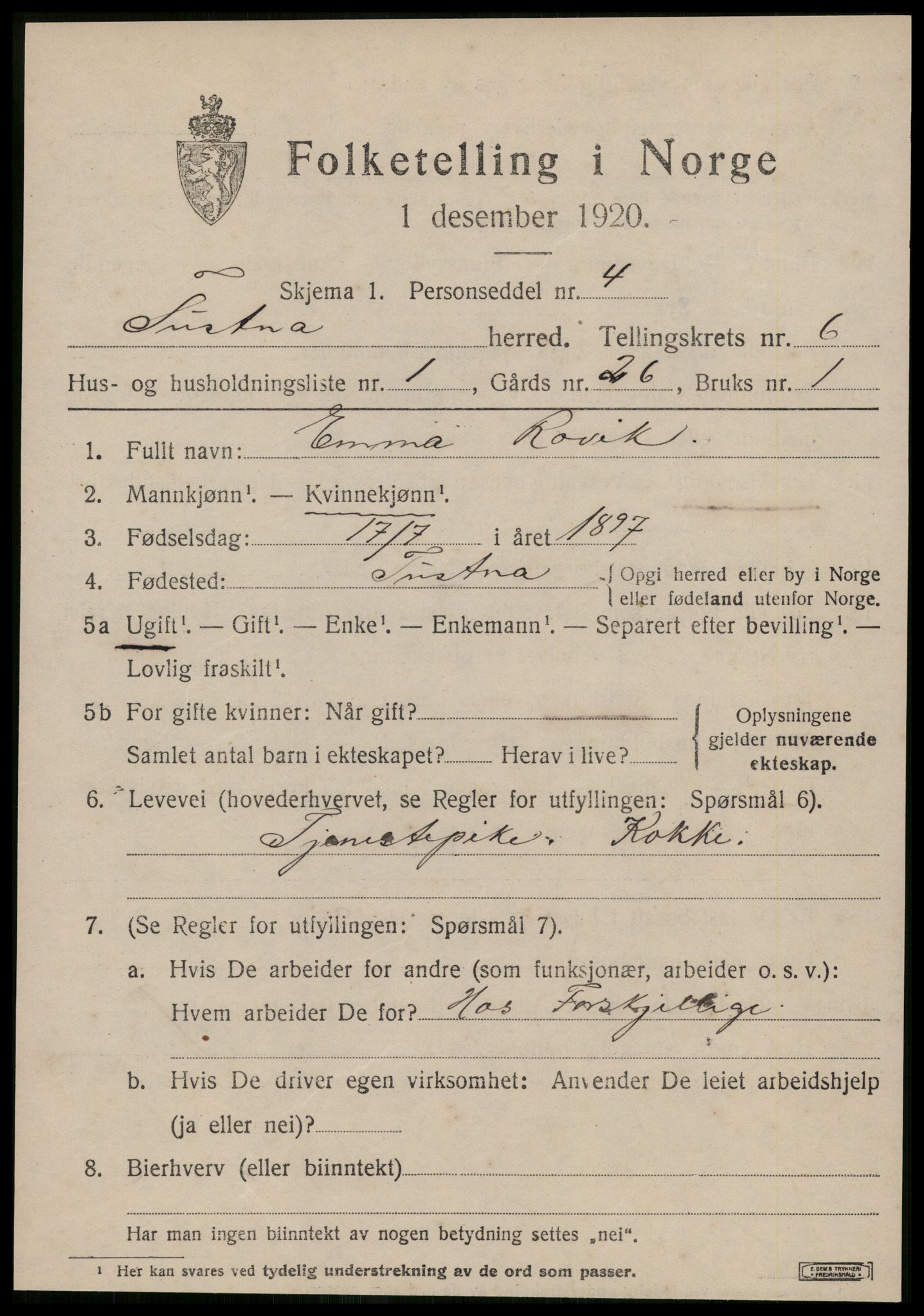 SAT, Folketelling 1920 for 1572 Tustna herred, 1920, s. 2689