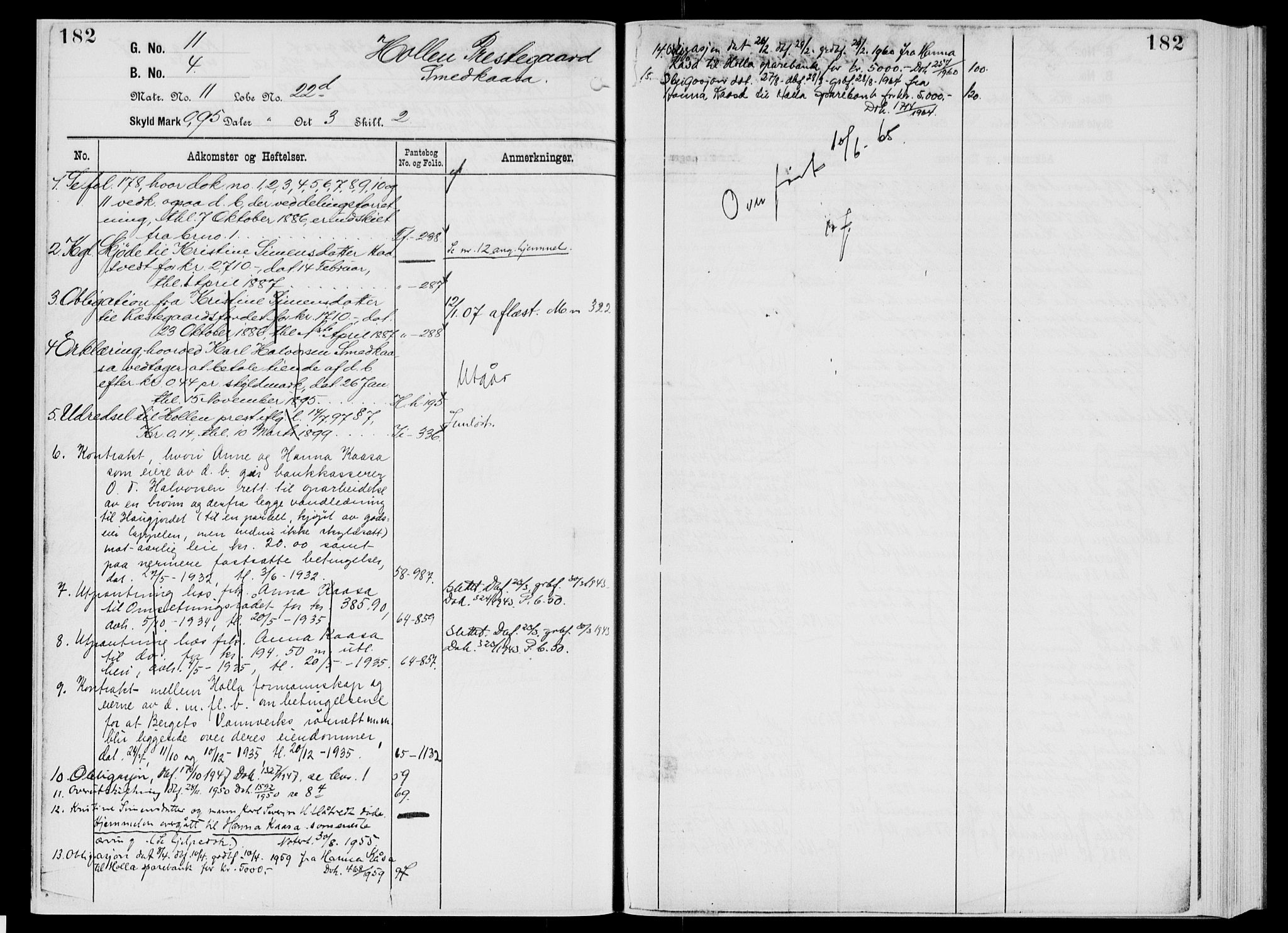 Nedre Telemark sorenskriveri, AV/SAKO-A-135/G/Gb/Gbg/L0001: Panteregister nr. VII 1, s. 182