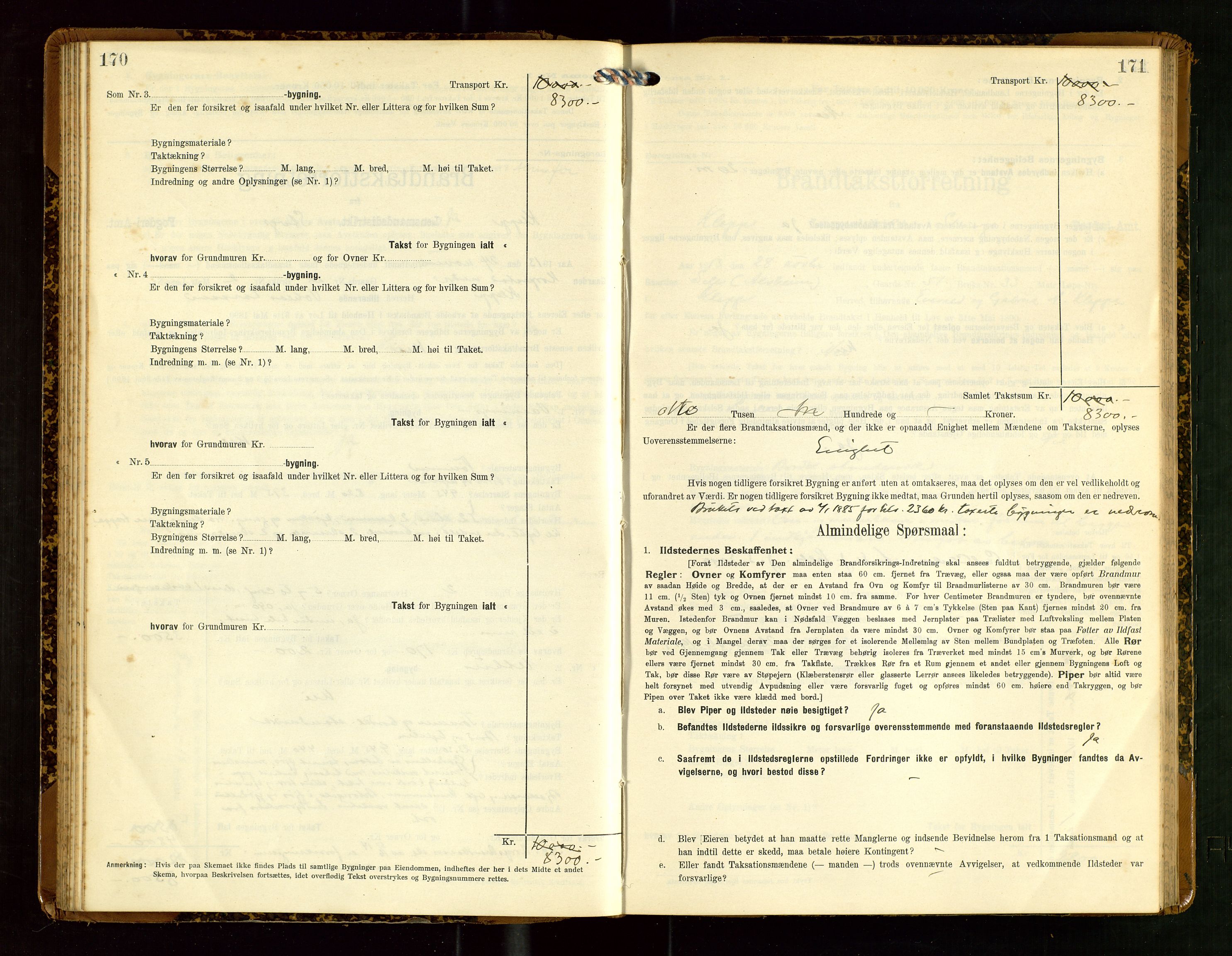 Klepp lensmannskontor, AV/SAST-A-100163/Goc/L0007: "Brandtaxationsprotokol" m/register, 1911-1915, s. 170-171