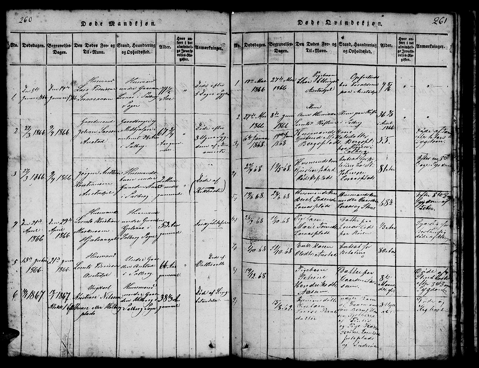 Ministerialprotokoller, klokkerbøker og fødselsregistre - Nord-Trøndelag, SAT/A-1458/731/L0310: Klokkerbok nr. 731C01, 1816-1874, s. 260-261
