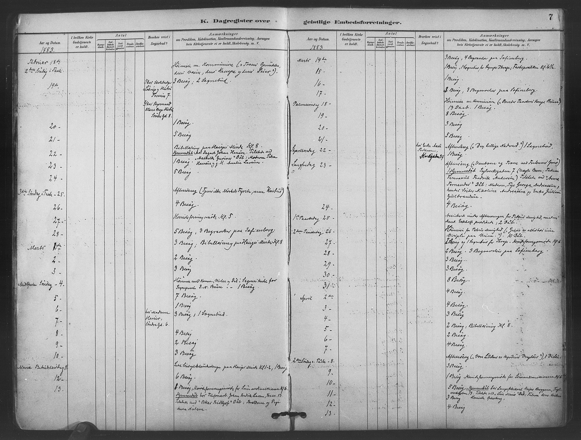 Paulus prestekontor Kirkebøker, AV/SAO-A-10871/I/Ib/L0001: Dagsregister nr. II 1, 1882-1910, s. 7