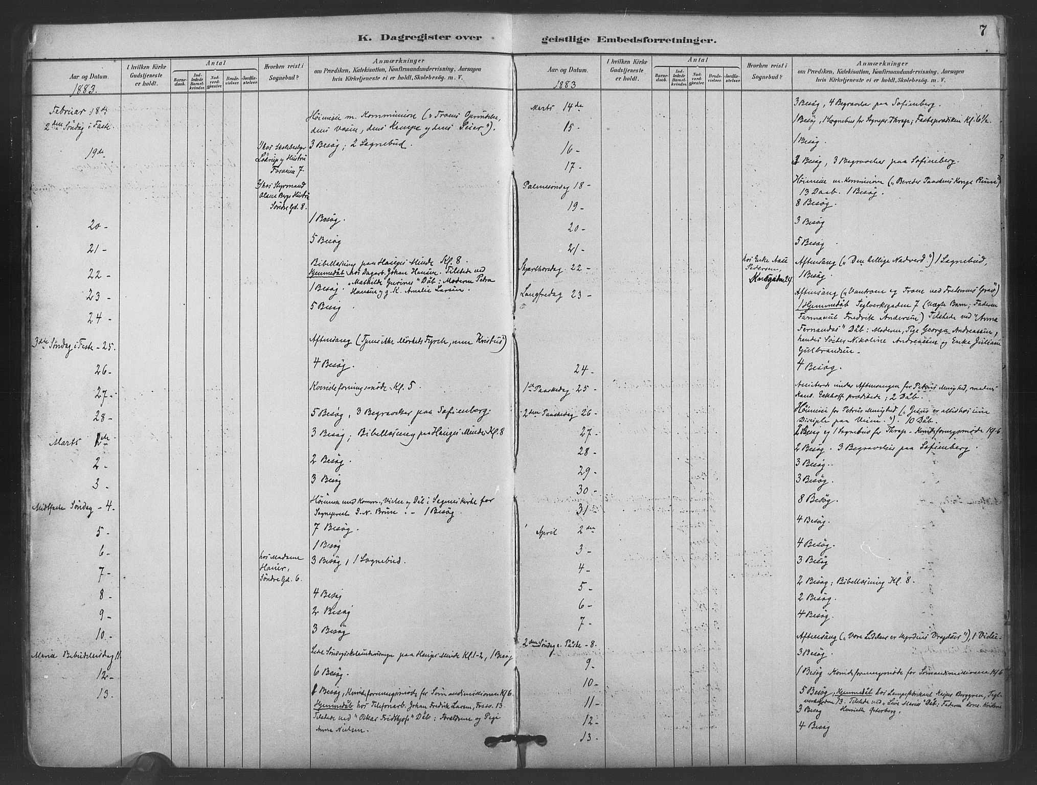 Paulus prestekontor Kirkebøker, AV/SAO-A-10871/I/Ib/L0001: Dagsregister nr. II 1, 1882-1910, s. 7