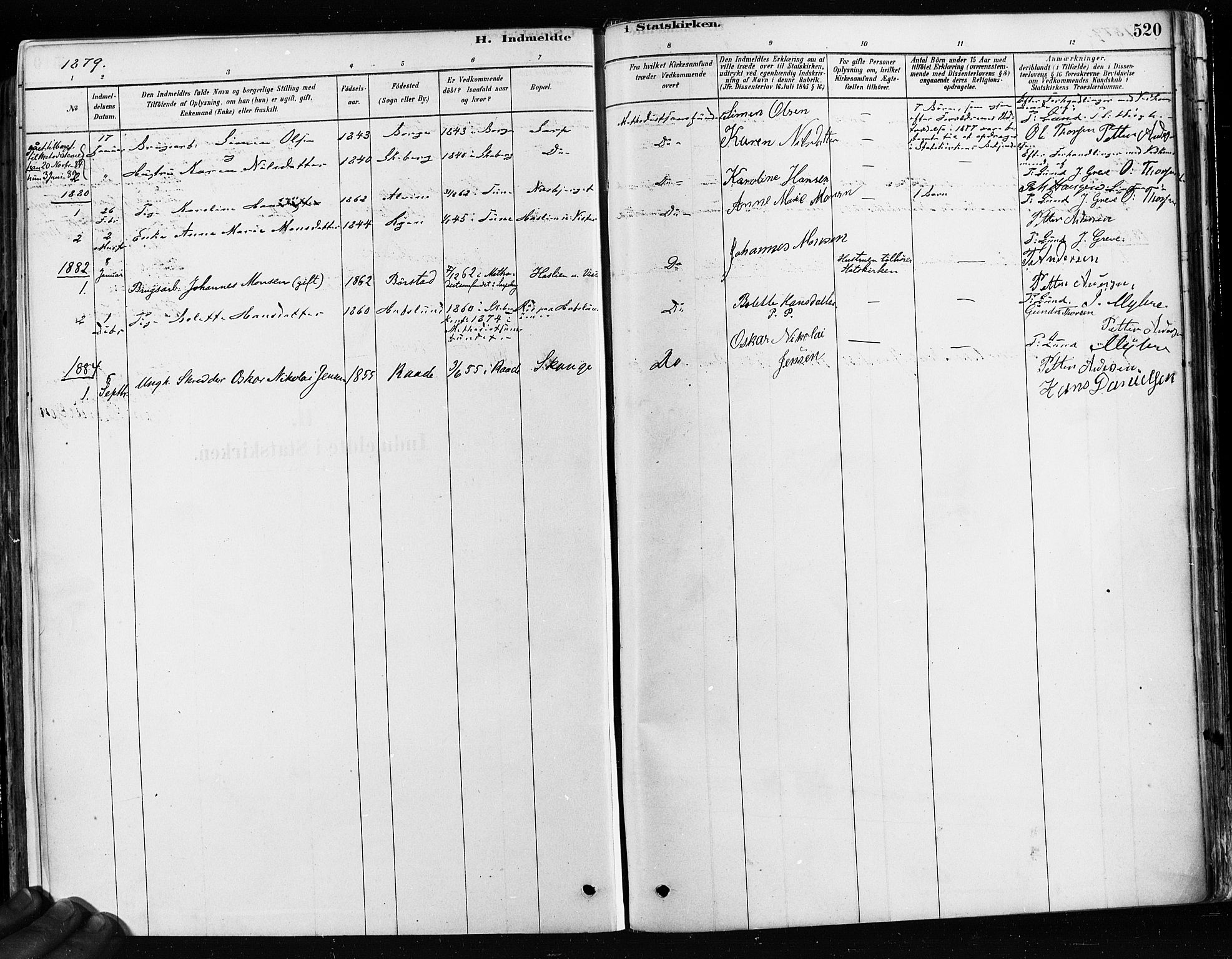 Tune prestekontor Kirkebøker, AV/SAO-A-2007/F/Fa/L0017: Ministerialbok nr. 17, 1878-1887, s. 520