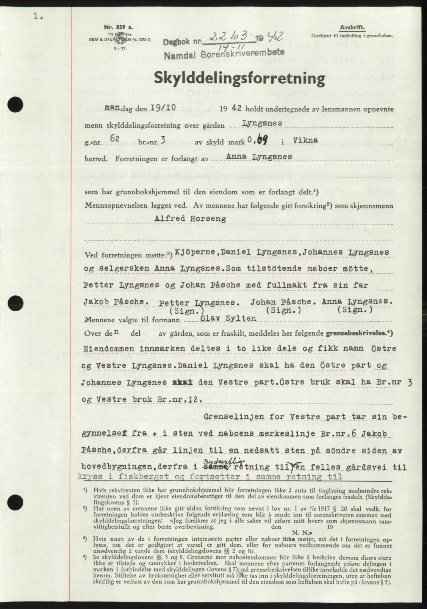 Namdal sorenskriveri, SAT/A-4133/1/2/2C: Pantebok nr. -, 1942-1943, Dagboknr: 2263/1942