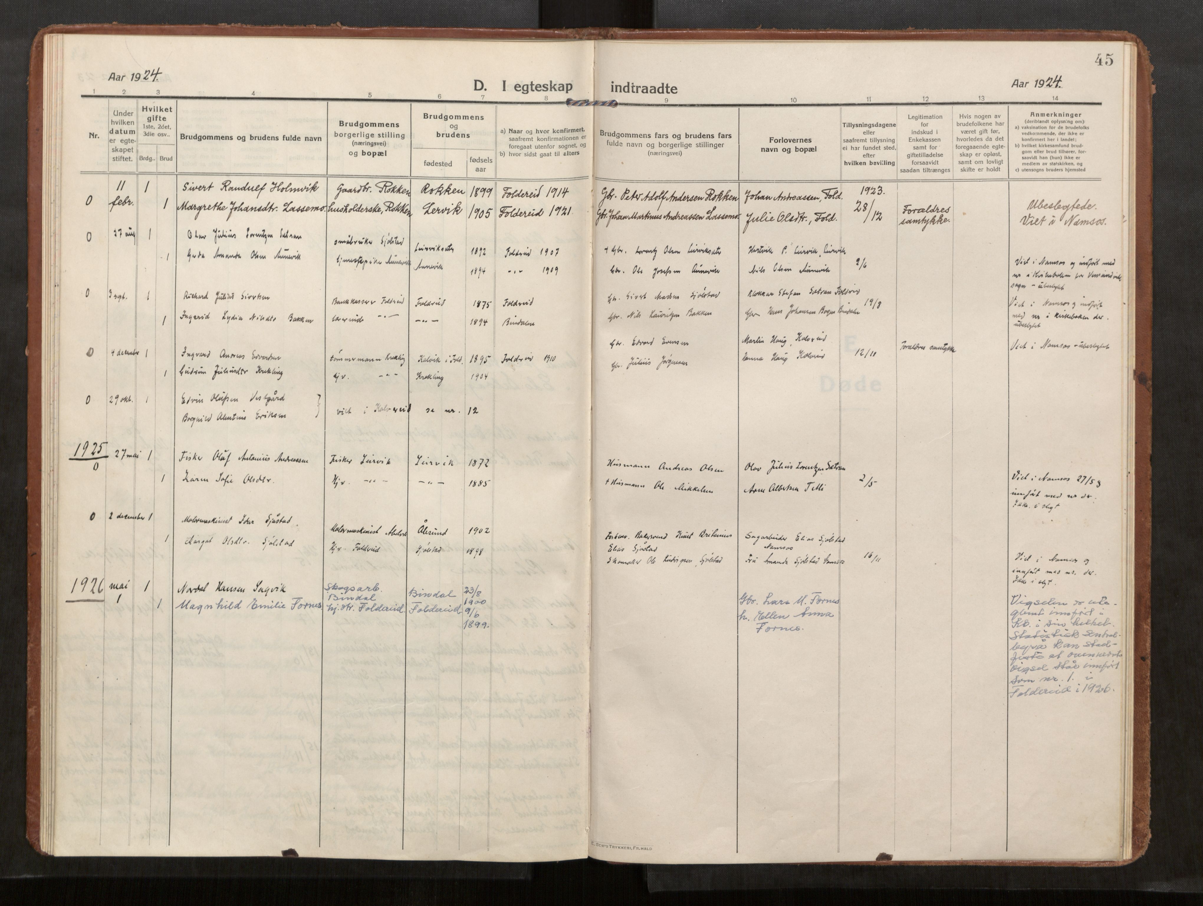 Kolvereid sokneprestkontor, AV/SAT-A-1171/H/Ha/Haa/L0002: Ministerialbok nr. 2, 1914-1926, s. 45