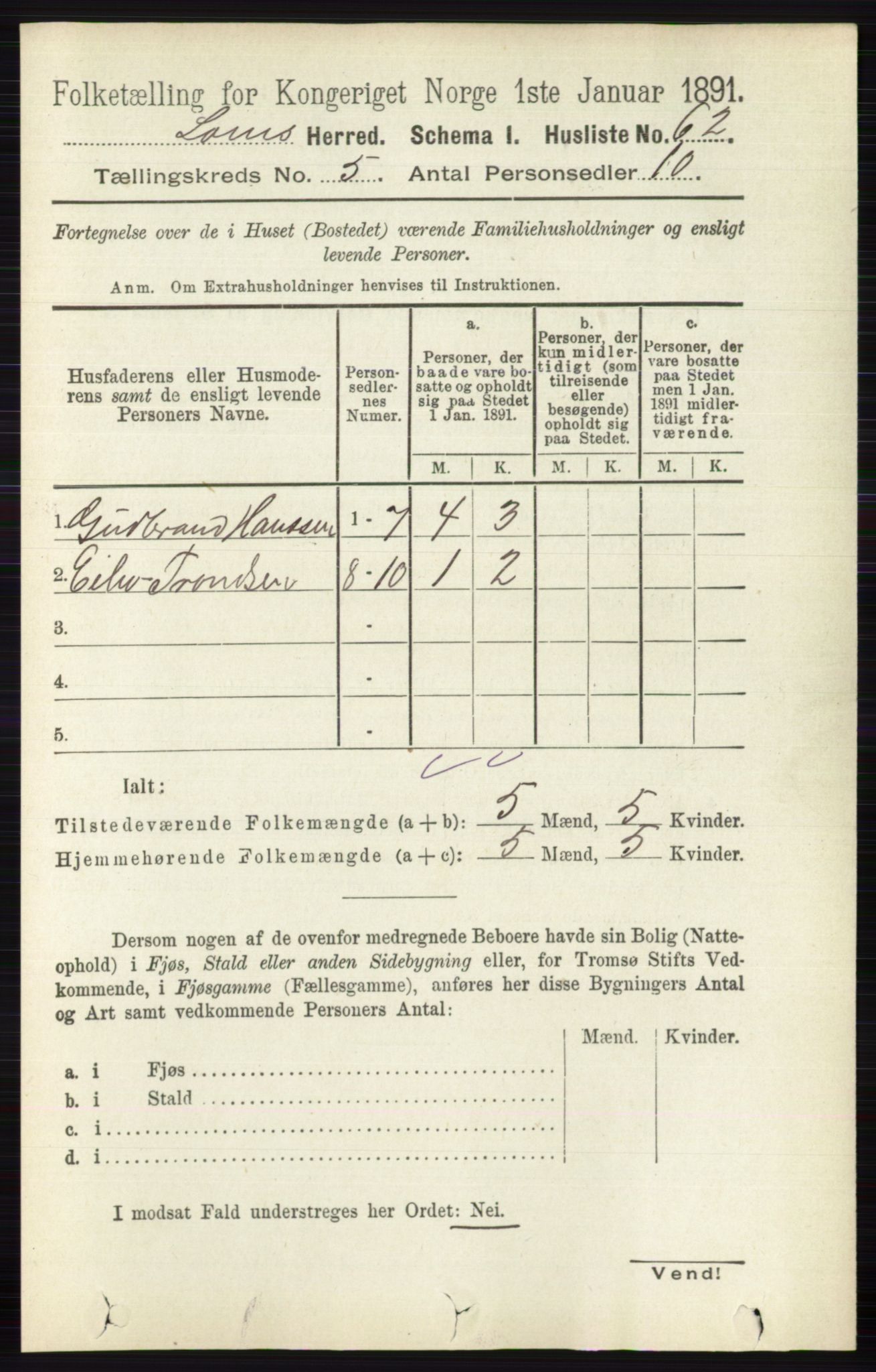 RA, Folketelling 1891 for 0514 Lom herred, 1891, s. 1839