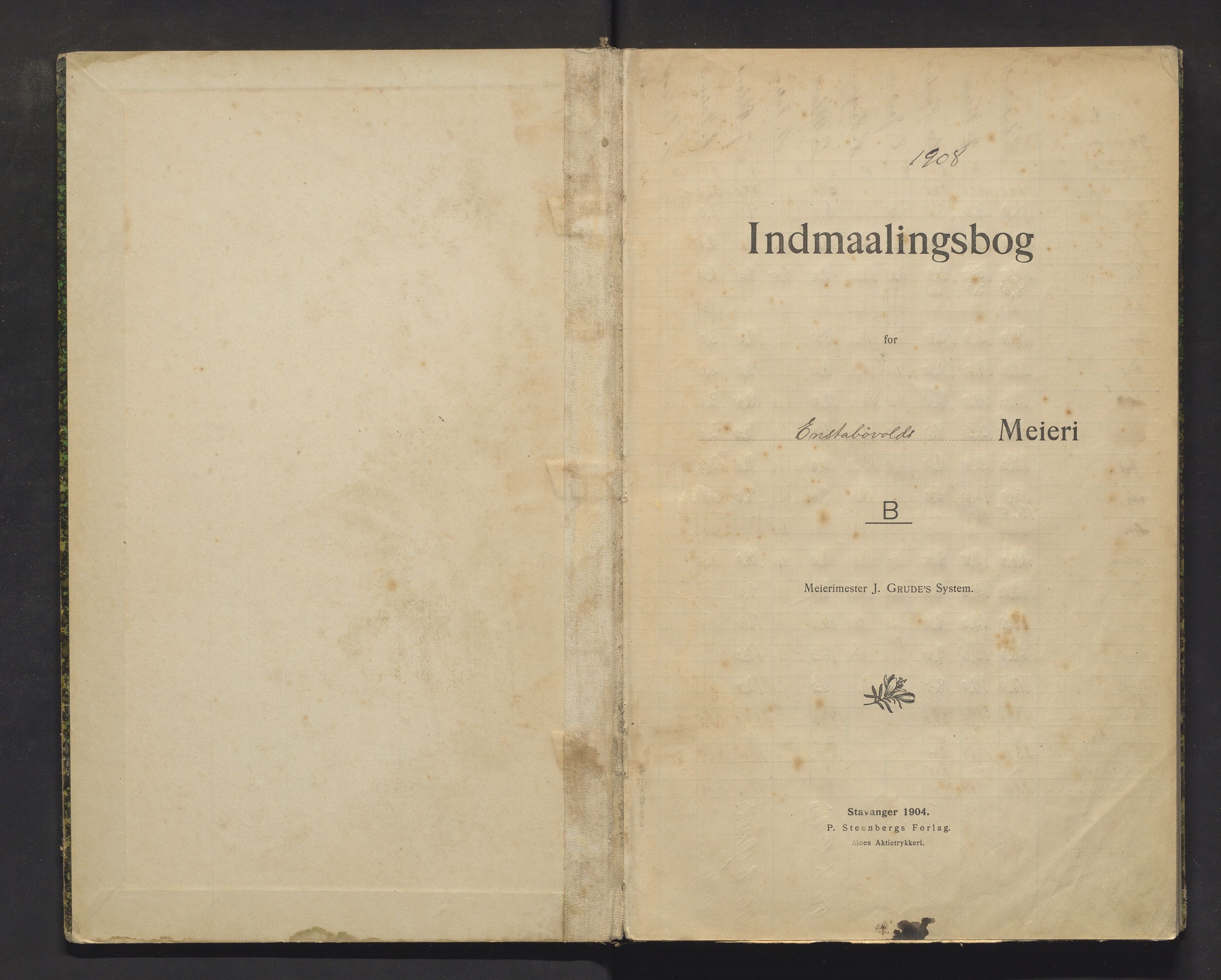 Einstabøvoll meieri, IKAH/1216-Pa0012/A/Ab/L0002: Innmålingsbok B for leverte liter mjølk for Einstabøvoll meieri, 1908-1910