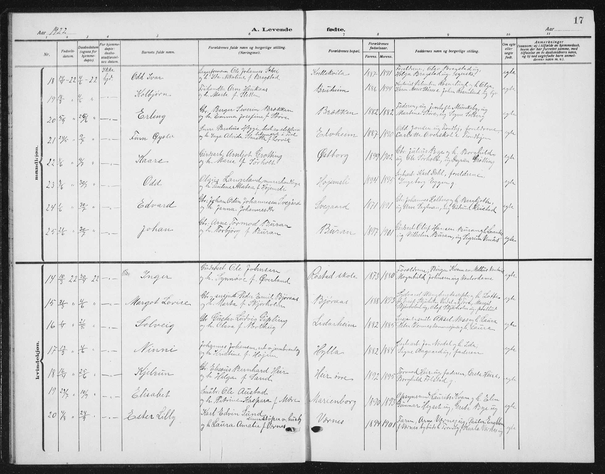 Ministerialprotokoller, klokkerbøker og fødselsregistre - Nord-Trøndelag, AV/SAT-A-1458/721/L0209: Klokkerbok nr. 721C02, 1918-1940, s. 17