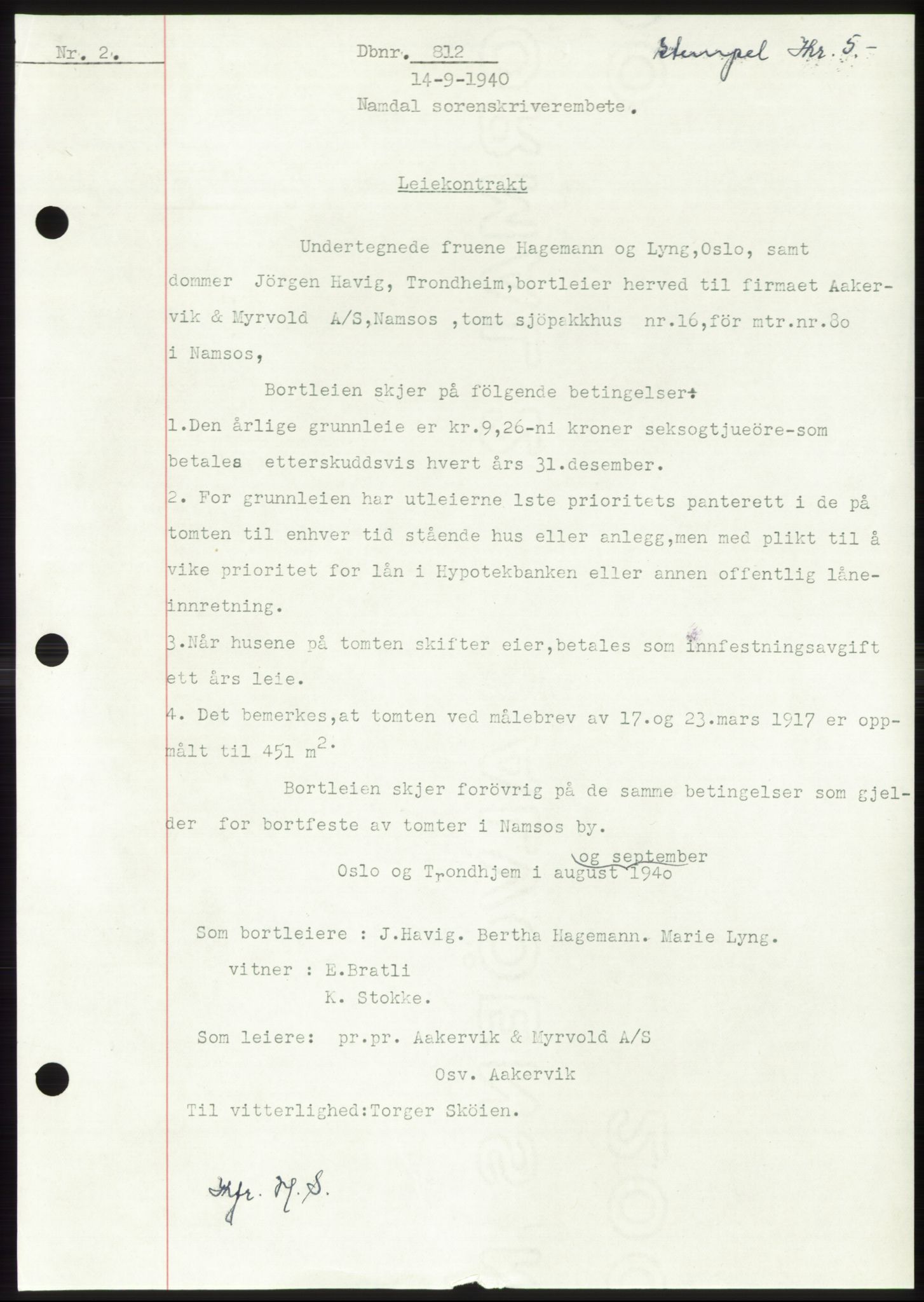 Namdal sorenskriveri, SAT/A-4133/1/2/2C: Pantebok nr. -, 1940-1941, Tingl.dato: 14.09.1940