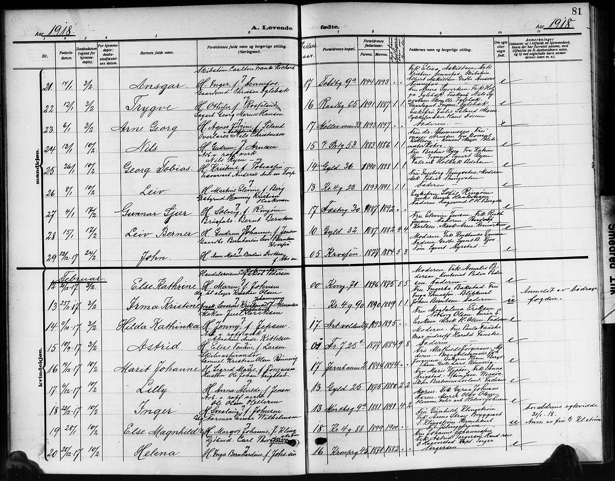 Kristiansand domprosti, AV/SAK-1112-0006/F/Fb/L0021: Klokkerbok nr. B 21, 1914-1923, s. 81