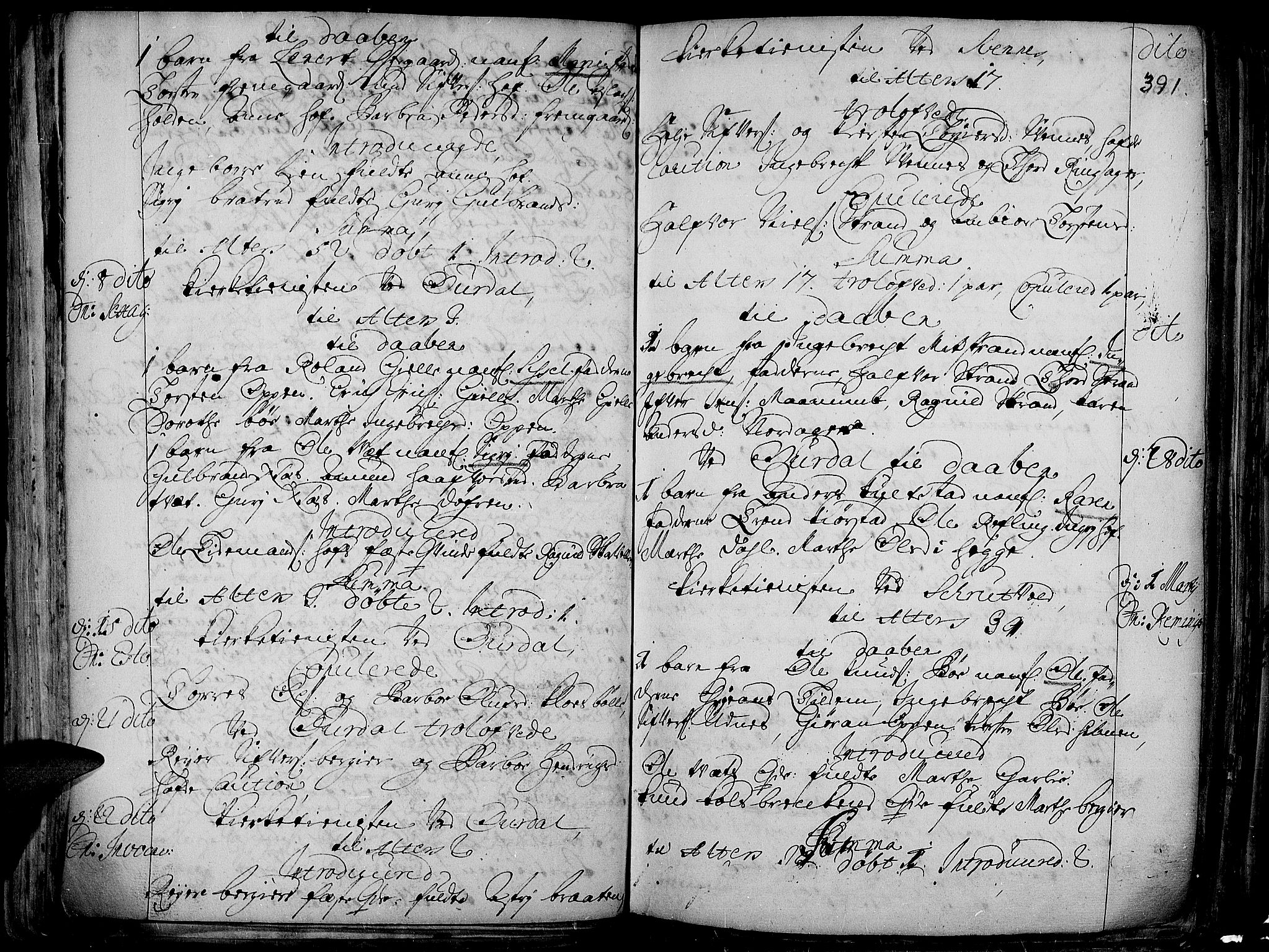 Aurdal prestekontor, AV/SAH-PREST-126/H/Ha/Haa/L0001: Ministerialbok nr. 1-3, 1692-1730, s. 391