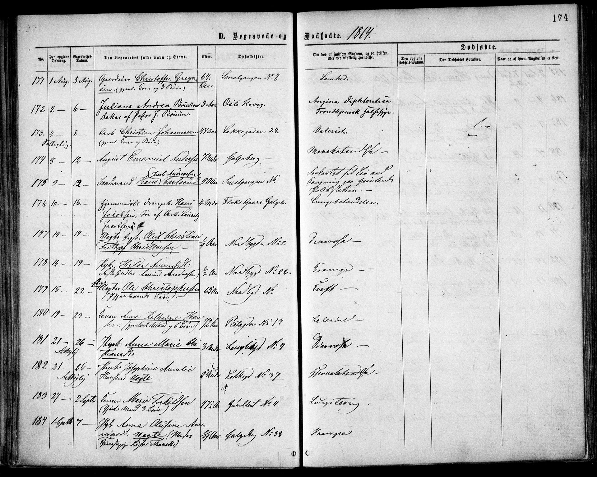 Grønland prestekontor Kirkebøker, AV/SAO-A-10848/F/Fa/L0003: Ministerialbok nr. 3, 1862-1868, s. 174