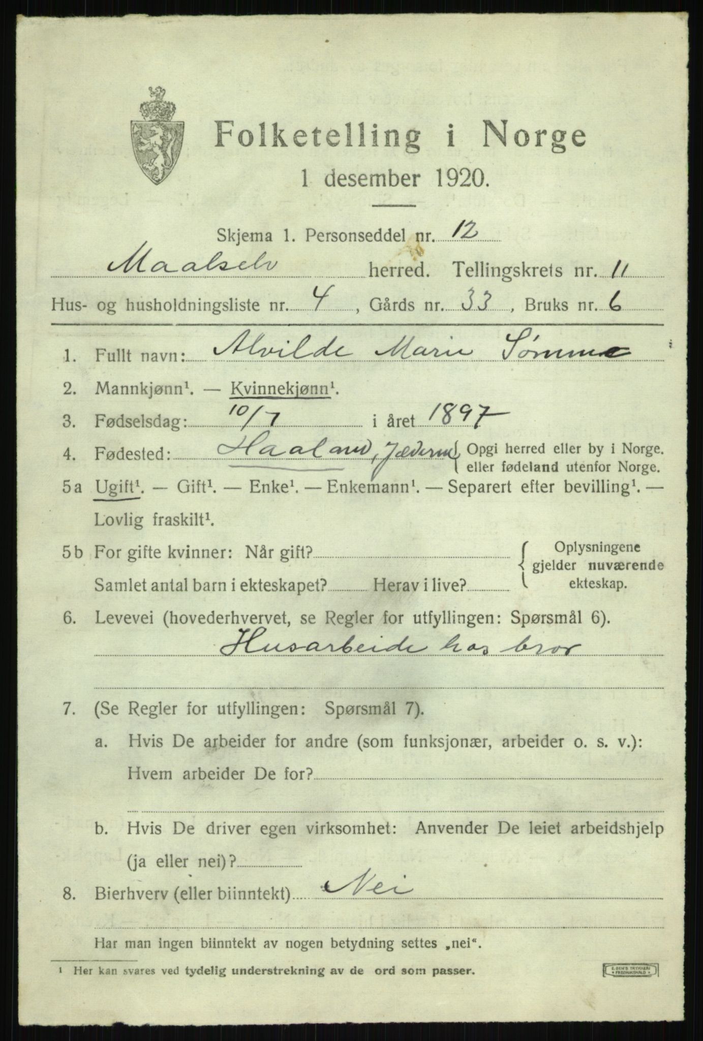 SATØ, Folketelling 1920 for 1924 Målselv herred, 1920, s. 6105