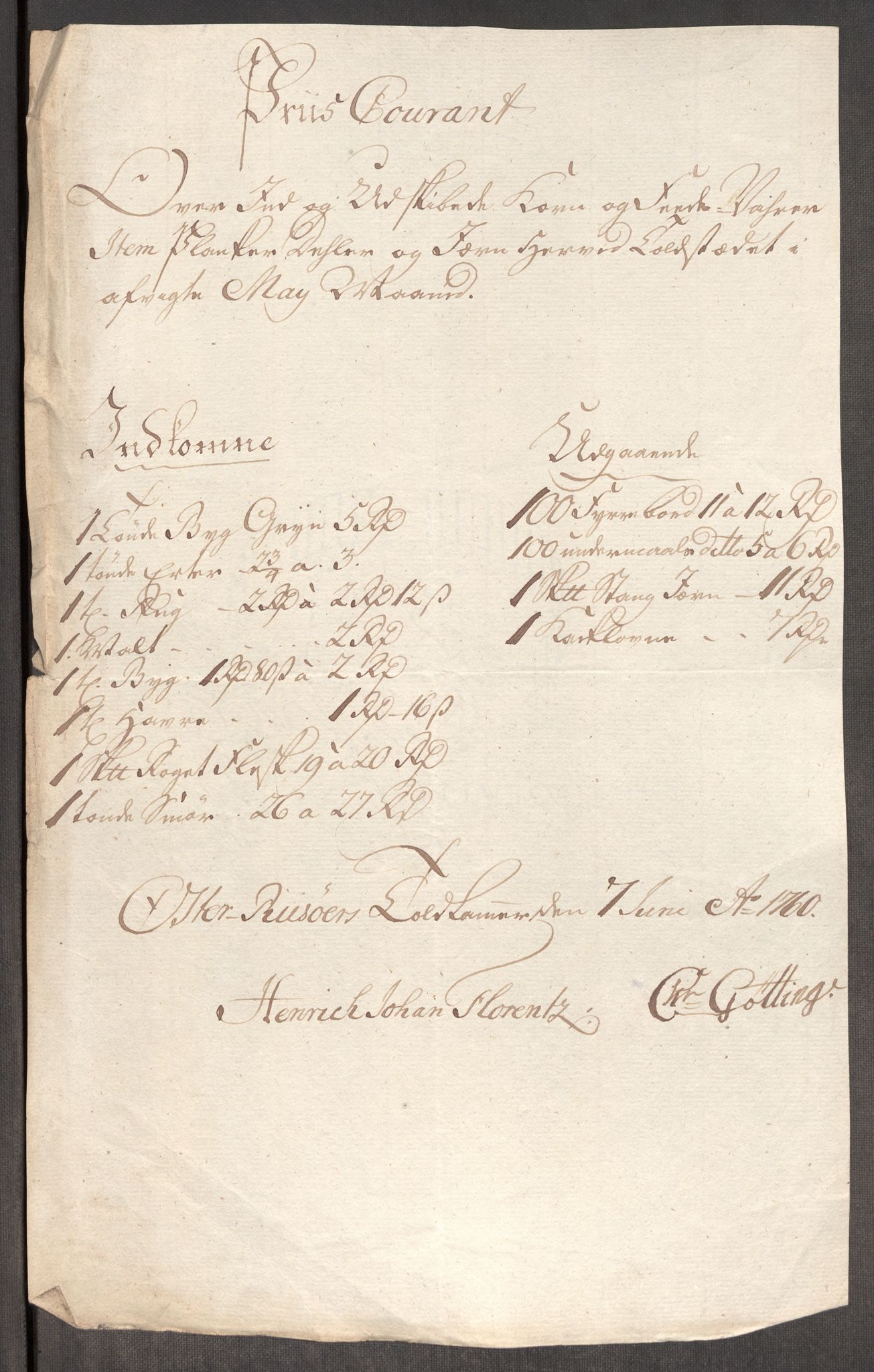 Rentekammeret inntil 1814, Realistisk ordnet avdeling, AV/RA-EA-4070/Oe/L0006: [Ø1]: Priskuranter, 1758-1760, s. 842