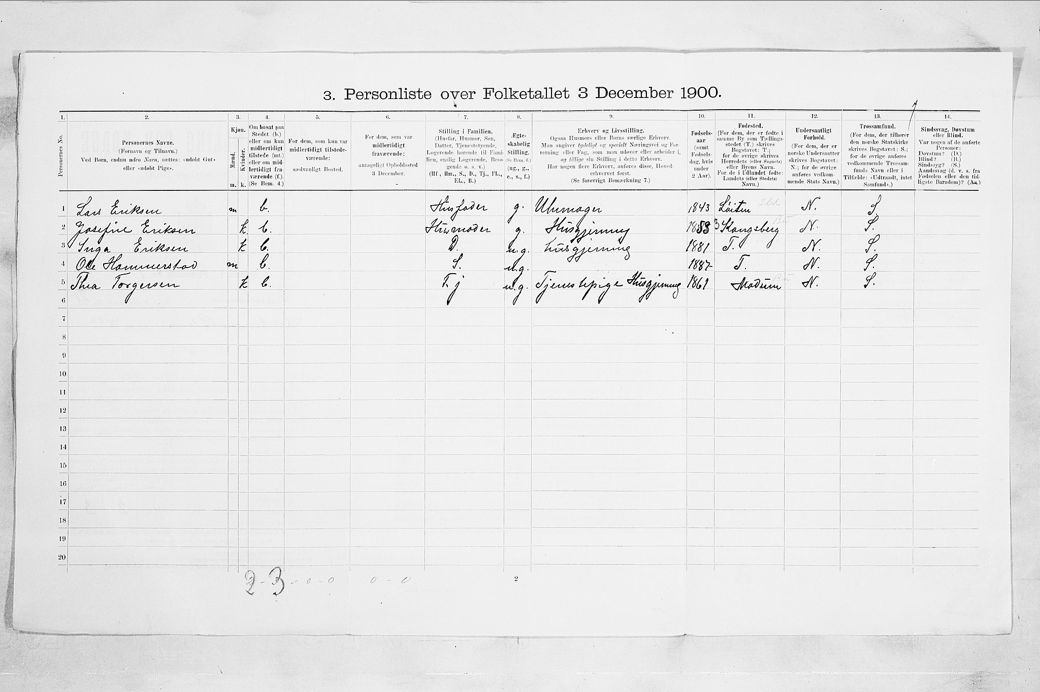 RA, Folketelling 1900 for 0602 Drammen kjøpstad, 1900, s. 3401