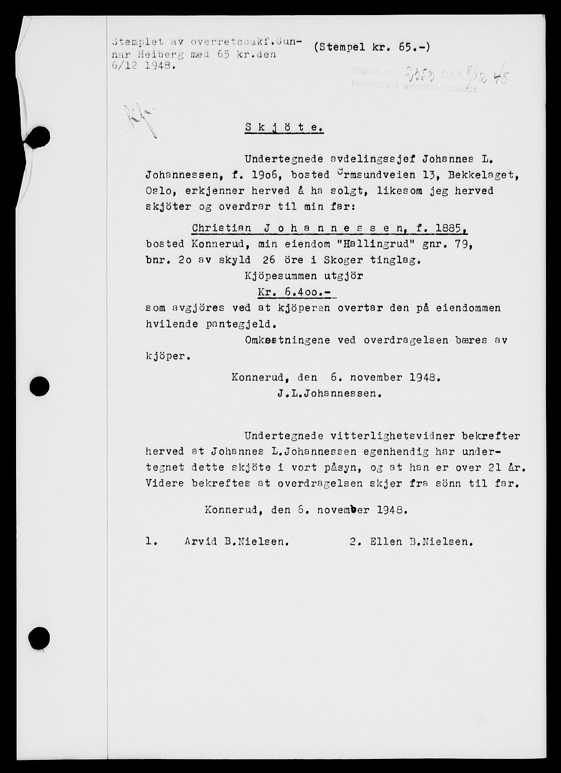 Holmestrand sorenskriveri, SAKO/A-67/G/Ga/Gaa/L0065: Pantebok nr. A-65, 1948-1949, Dagboknr: 2353/1948