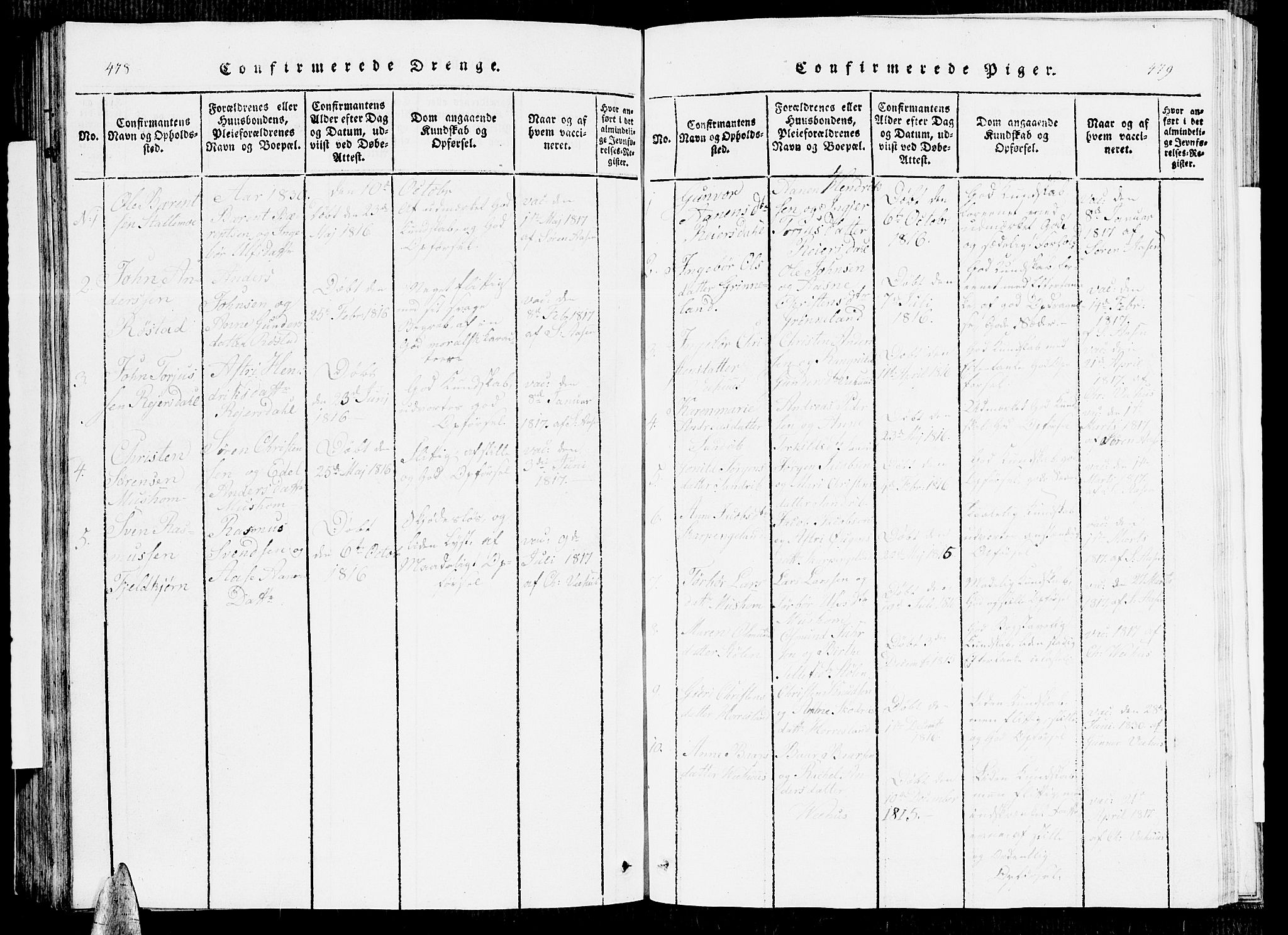 Vennesla sokneprestkontor, SAK/1111-0045/Fb/Fbc/L0001: Klokkerbok nr. B 1, 1820-1834, s. 478-479