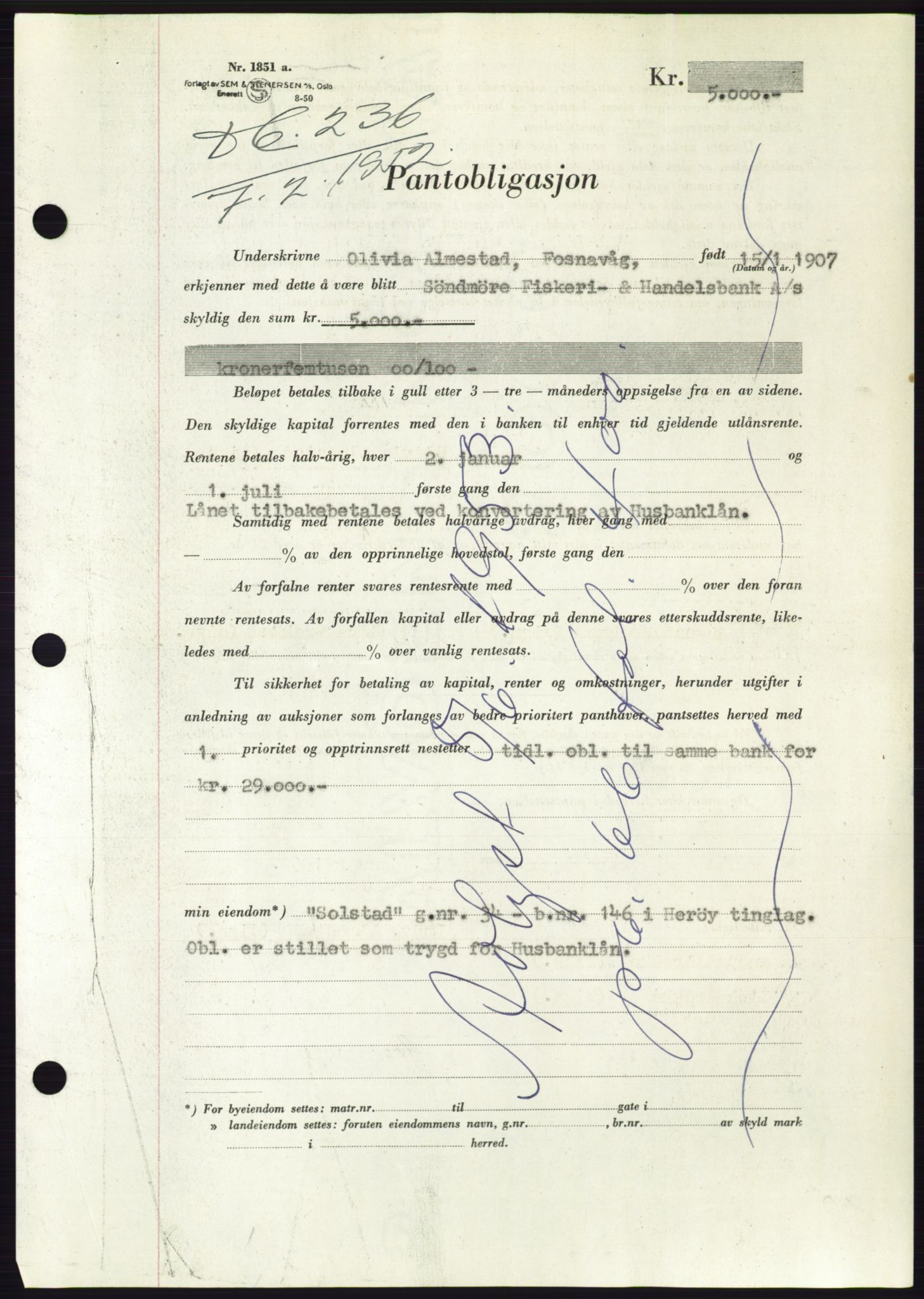 Søre Sunnmøre sorenskriveri, AV/SAT-A-4122/1/2/2C/L0121: Pantebok nr. 9B, 1951-1952, Dagboknr: 236/1952