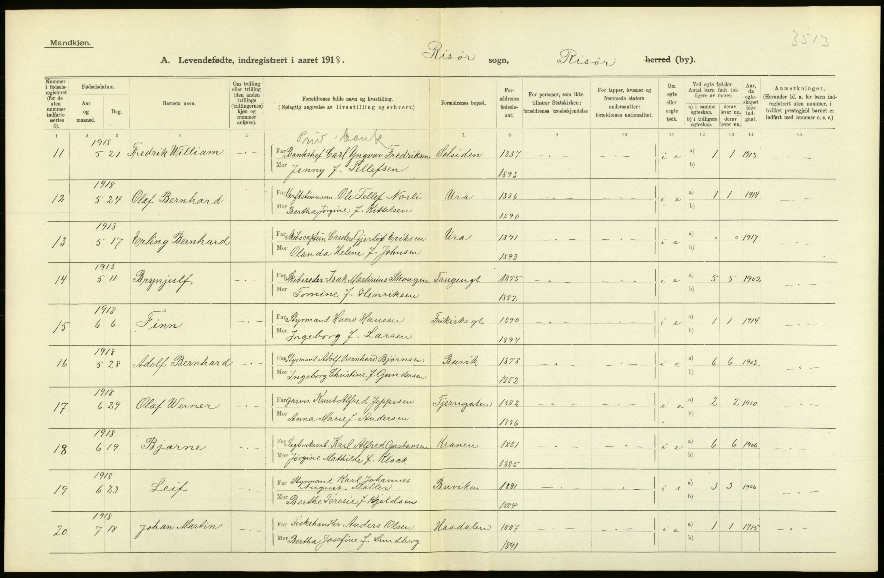 Statistisk sentralbyrå, Sosiodemografiske emner, Befolkning, AV/RA-S-2228/D/Df/Dfb/Dfbh/L0027: Aust-Agder fylke: Levendefødte menn og kvinner, gifte. Bygder og byer., 1918, s. 441