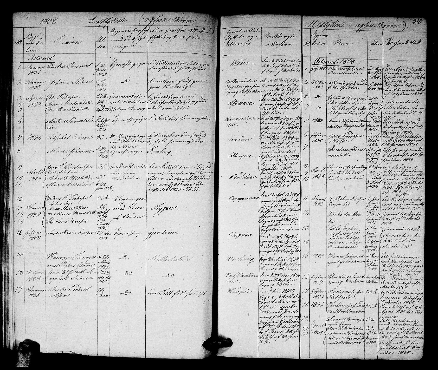Skedsmo prestekontor Kirkebøker, AV/SAO-A-10033a/G/Ga/L0001: Klokkerbok nr. I 1, 1830-1854, s. 315