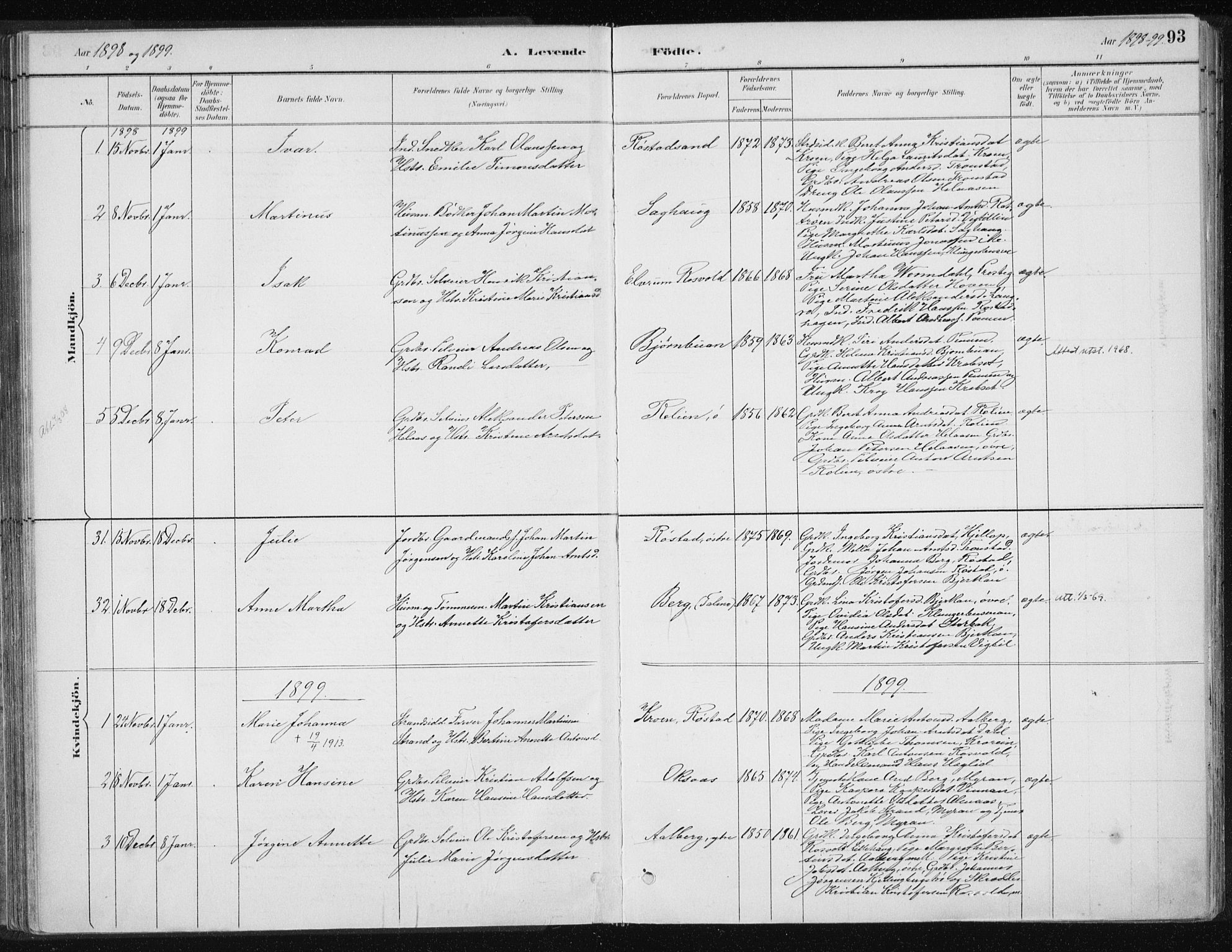 Ministerialprotokoller, klokkerbøker og fødselsregistre - Nord-Trøndelag, SAT/A-1458/701/L0010: Ministerialbok nr. 701A10, 1883-1899, s. 93
