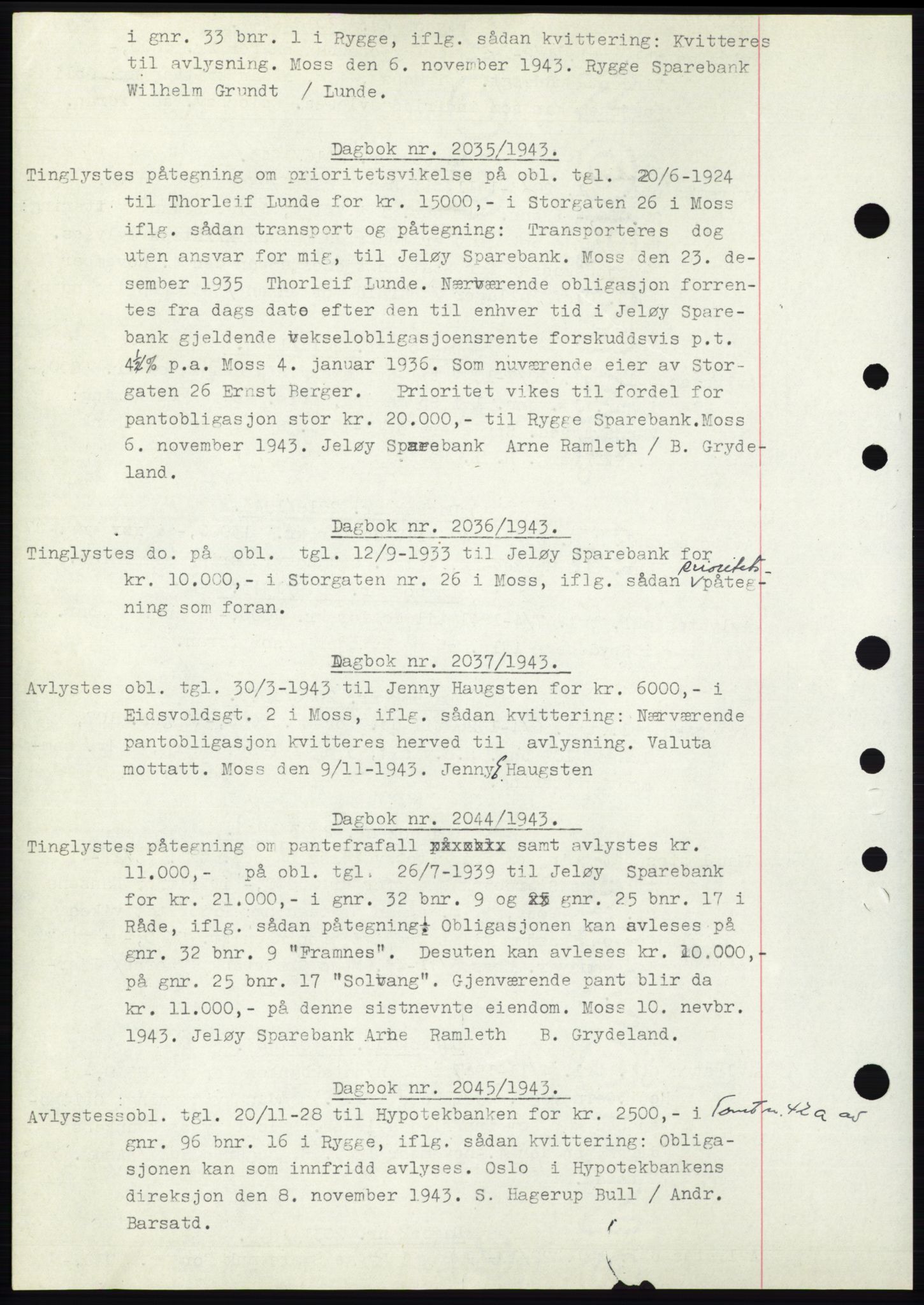 Moss sorenskriveri, SAO/A-10168: Pantebok nr. C10, 1938-1950, Dagboknr: 2035/1943