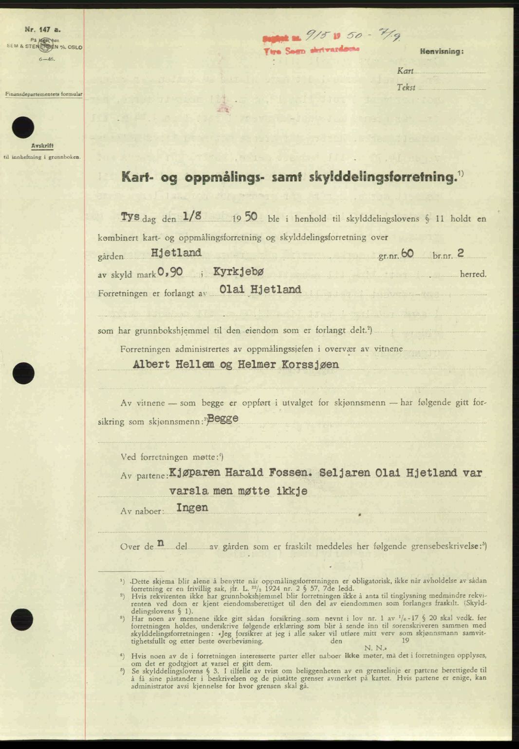Ytre Sogn tingrett, SAB/A-2601/1/G/Gbb/L0009: Pantebok nr. A6 - A7 (B4), 1950-1950, Dagboknr: 915/1950