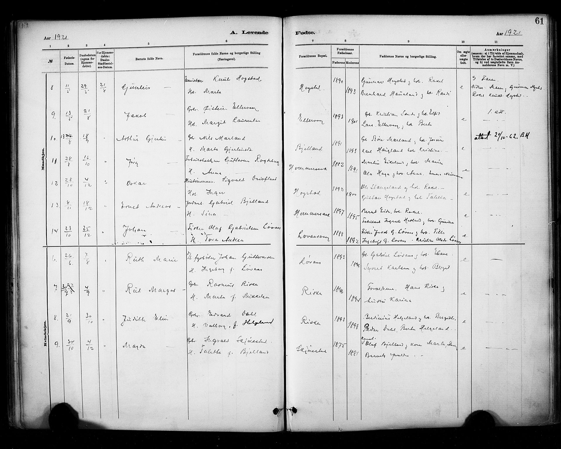 Hetland sokneprestkontor, AV/SAST-A-101826/30/30BA/L0010: Ministerialbok nr. A 10, 1882-1925, s. 61