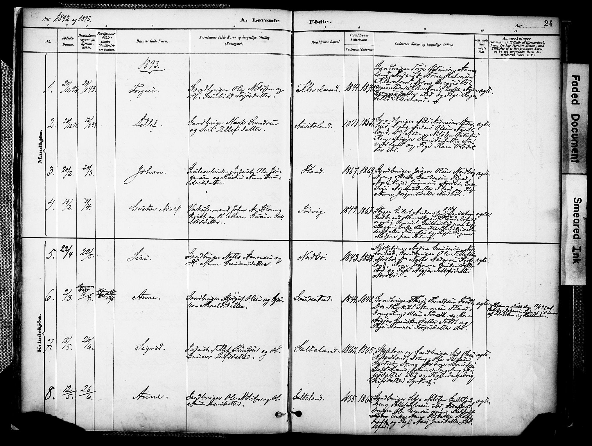 Evje sokneprestkontor, AV/SAK-1111-0008/F/Fa/Faa/L0007: Ministerialbok nr. A 7, 1884-1909, s. 24