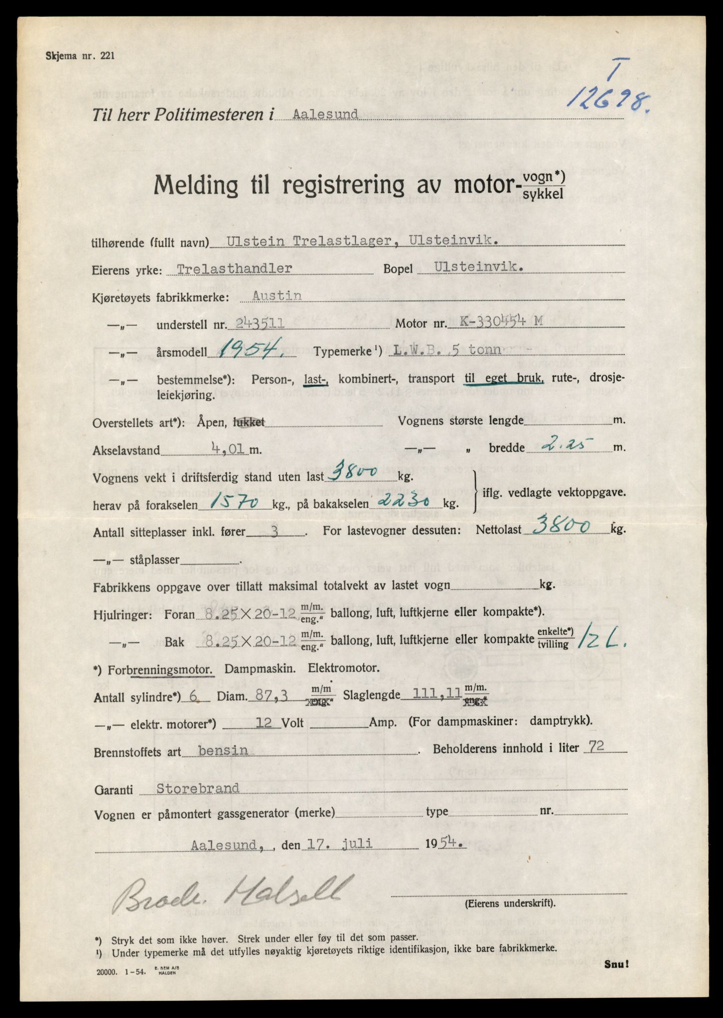 Møre og Romsdal vegkontor - Ålesund trafikkstasjon, AV/SAT-A-4099/F/Fe/L0035: Registreringskort for kjøretøy T 12653 - T 12829, 1927-1998, s. 898