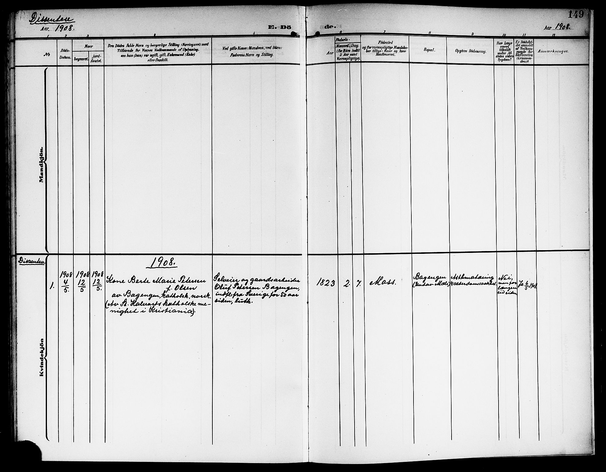 Sørum prestekontor Kirkebøker, AV/SAO-A-10303/G/Ga/L0007: Klokkerbok nr. I 7, 1907-1917, s. 149