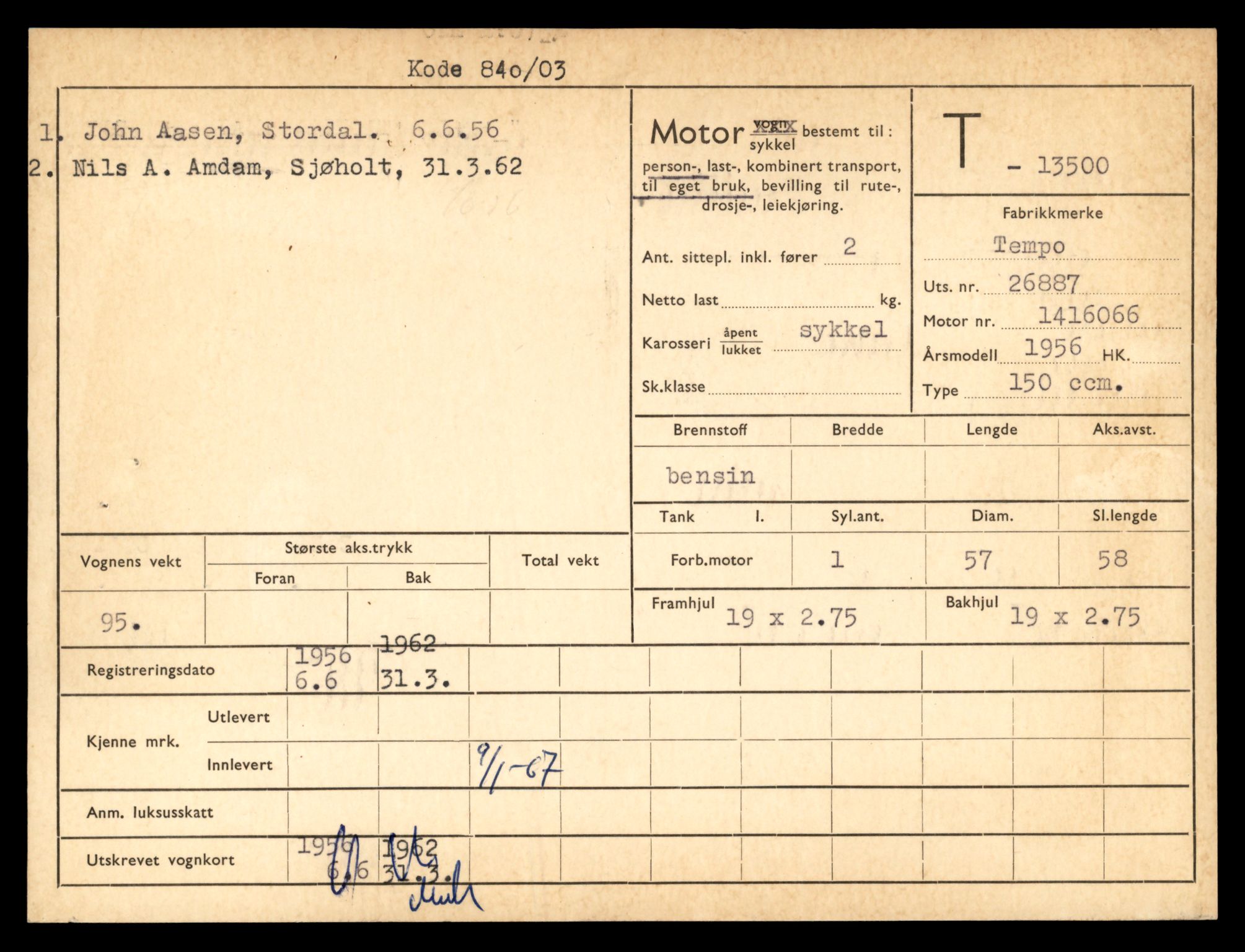 Møre og Romsdal vegkontor - Ålesund trafikkstasjon, AV/SAT-A-4099/F/Fe/L0039: Registreringskort for kjøretøy T 13361 - T 13530, 1927-1998, s. 2484