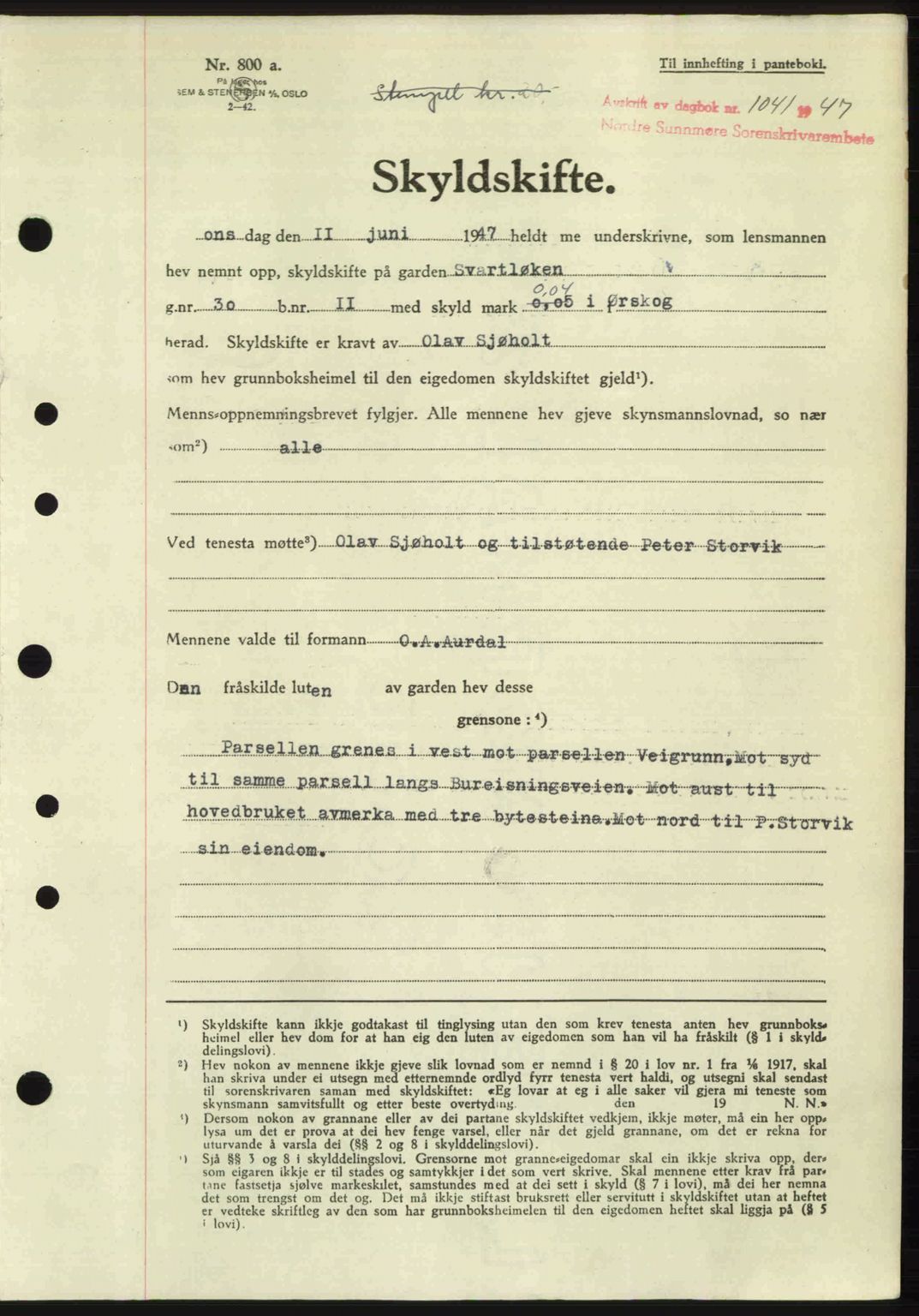 Nordre Sunnmøre sorenskriveri, SAT/A-0006/1/2/2C/2Ca: Pantebok nr. A24, 1947-1947, Dagboknr: 1041/1947