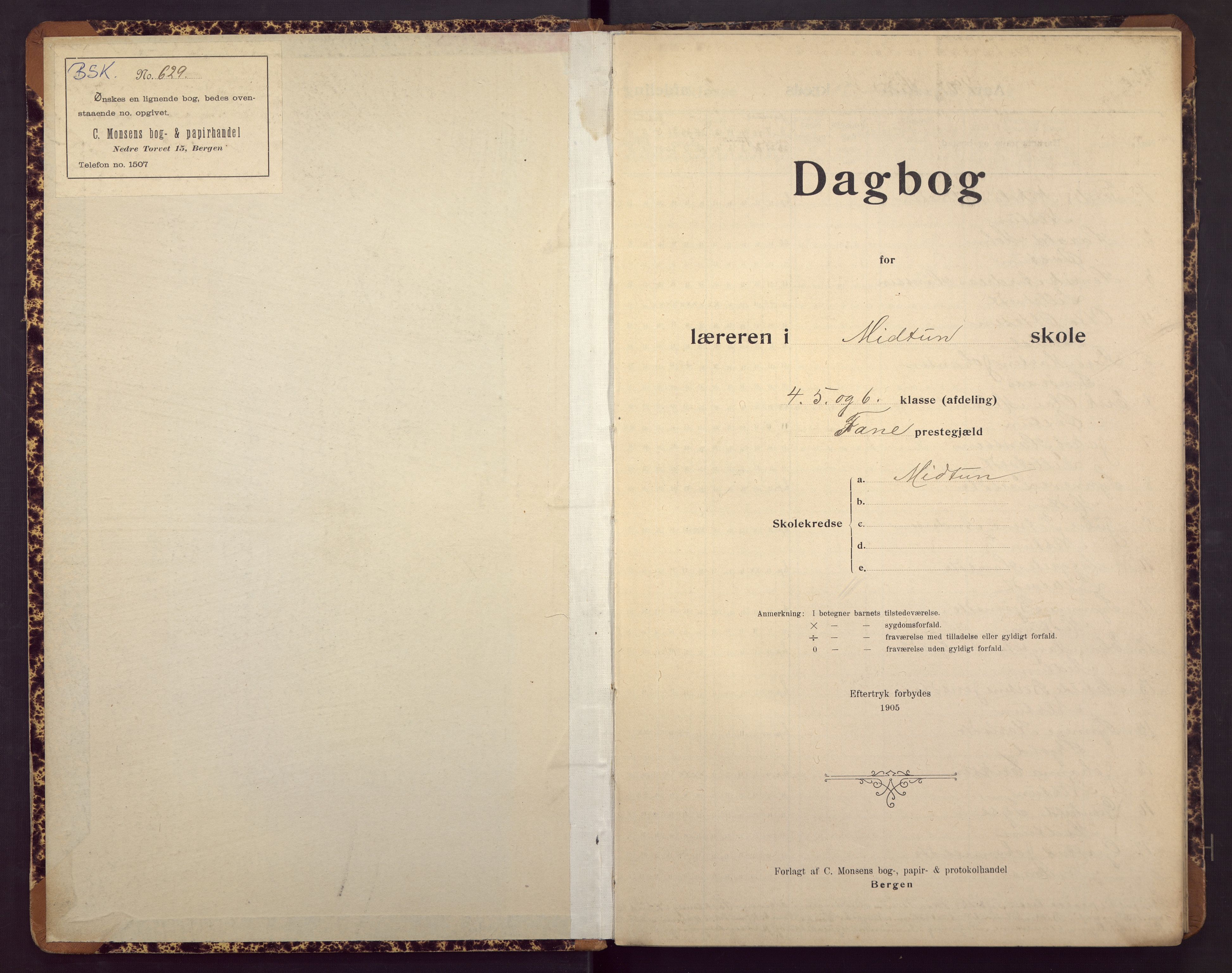 Midtun skole, BBA/A-2399/G/Ga/Gaa/L0003: Klassedagbok , 1907-1919