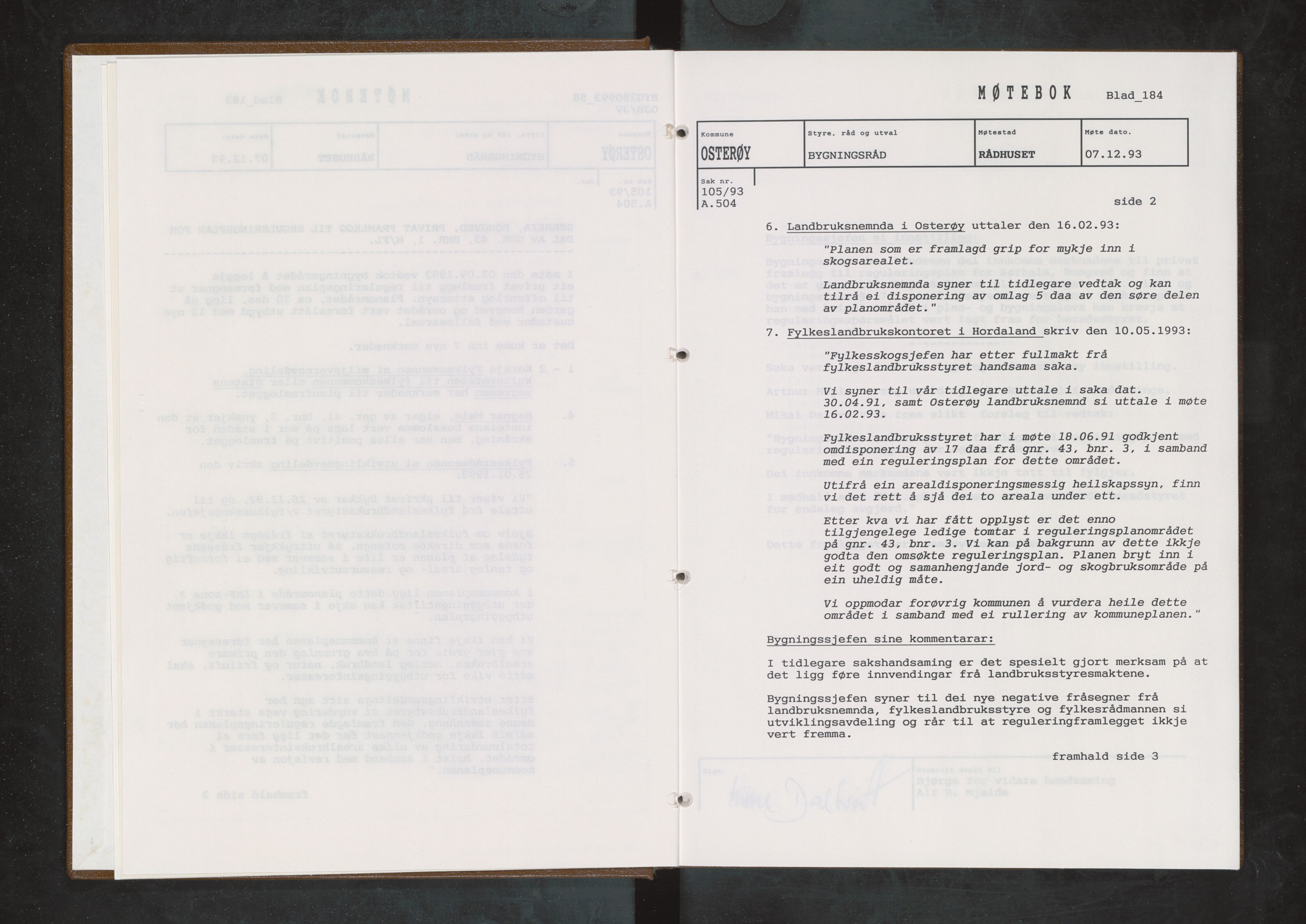 Osterøy kommune. Bygningsrådet, IKAH/1253b-511/A/Aa/L0028: Møtebok Osterøy bygningsråd, 1993