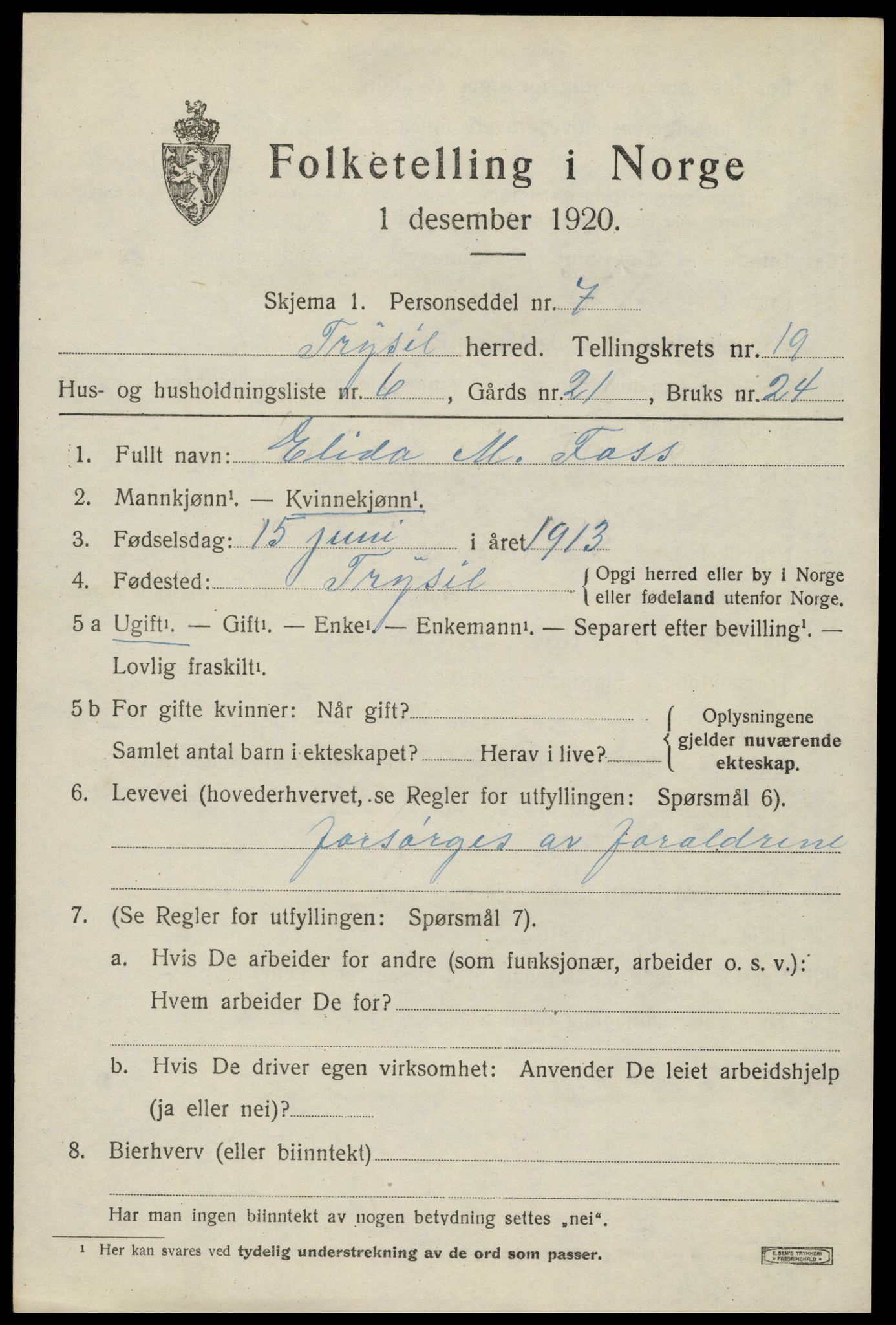 SAH, Folketelling 1920 for 0428 Trysil herred, 1920, s. 12783