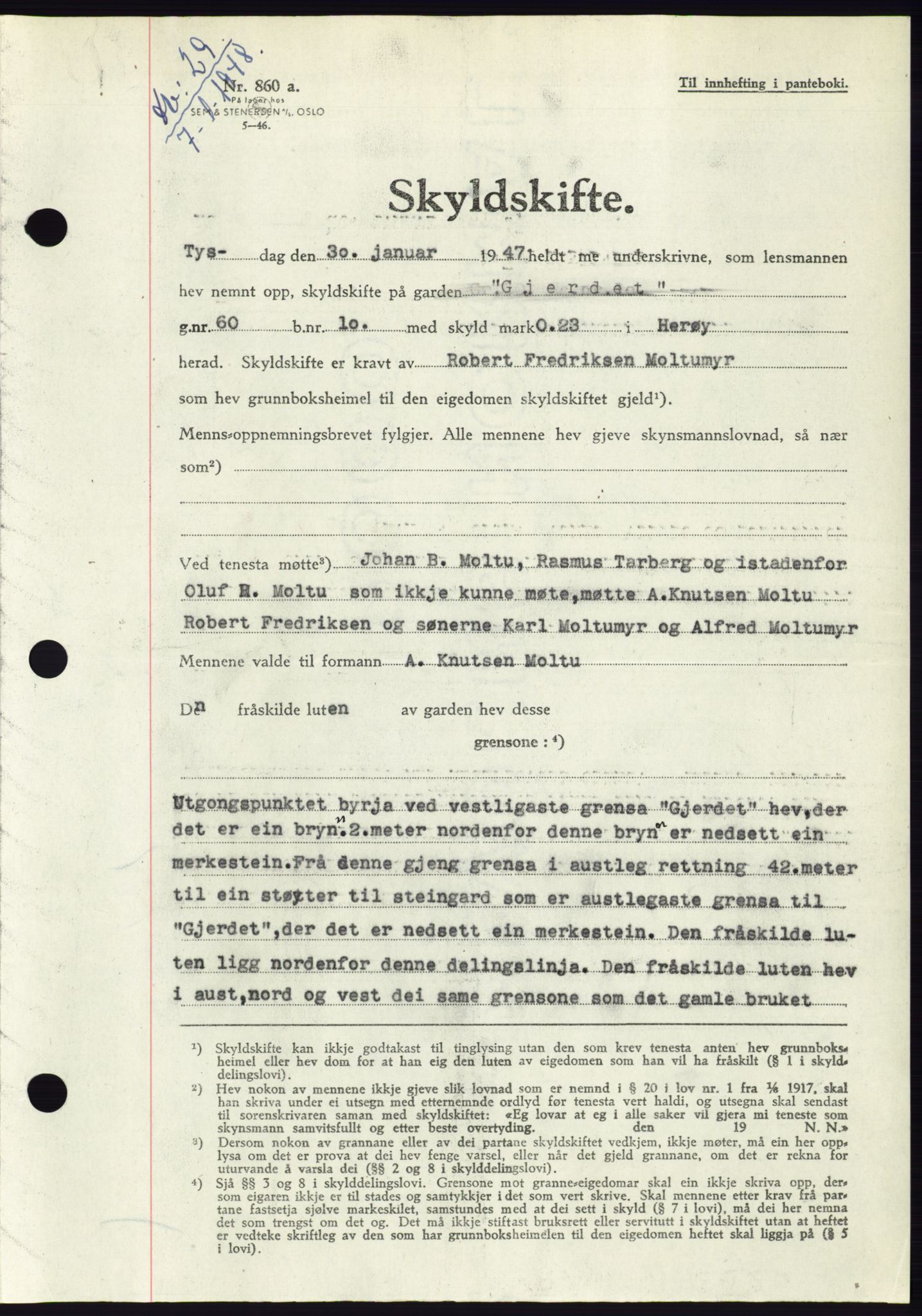 Søre Sunnmøre sorenskriveri, SAT/A-4122/1/2/2C/L0081: Pantebok nr. 7A, 1947-1948, Dagboknr: 29/1948