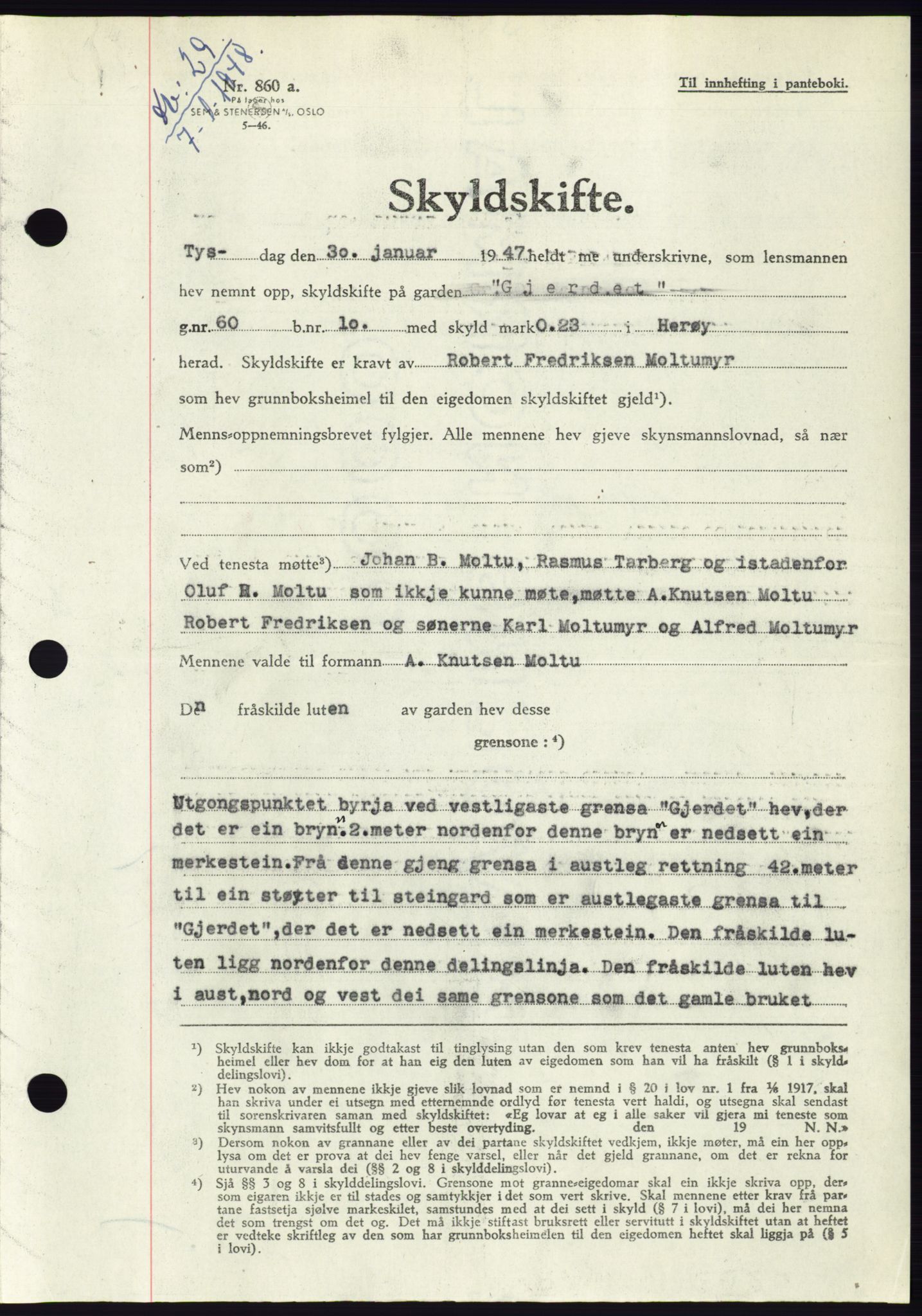 Søre Sunnmøre sorenskriveri, AV/SAT-A-4122/1/2/2C/L0081: Pantebok nr. 7A, 1947-1948, Dagboknr: 29/1948