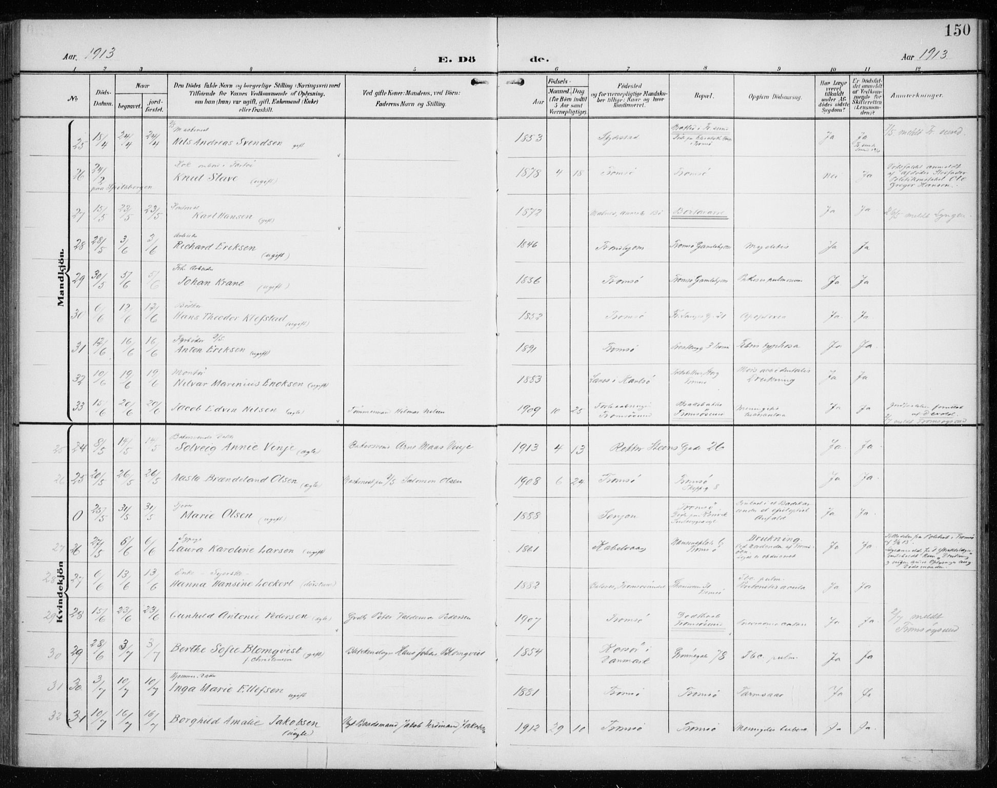 Tromsø sokneprestkontor/stiftsprosti/domprosti, SATØ/S-1343/G/Ga/L0018kirke: Ministerialbok nr. 18, 1907-1917, s. 150