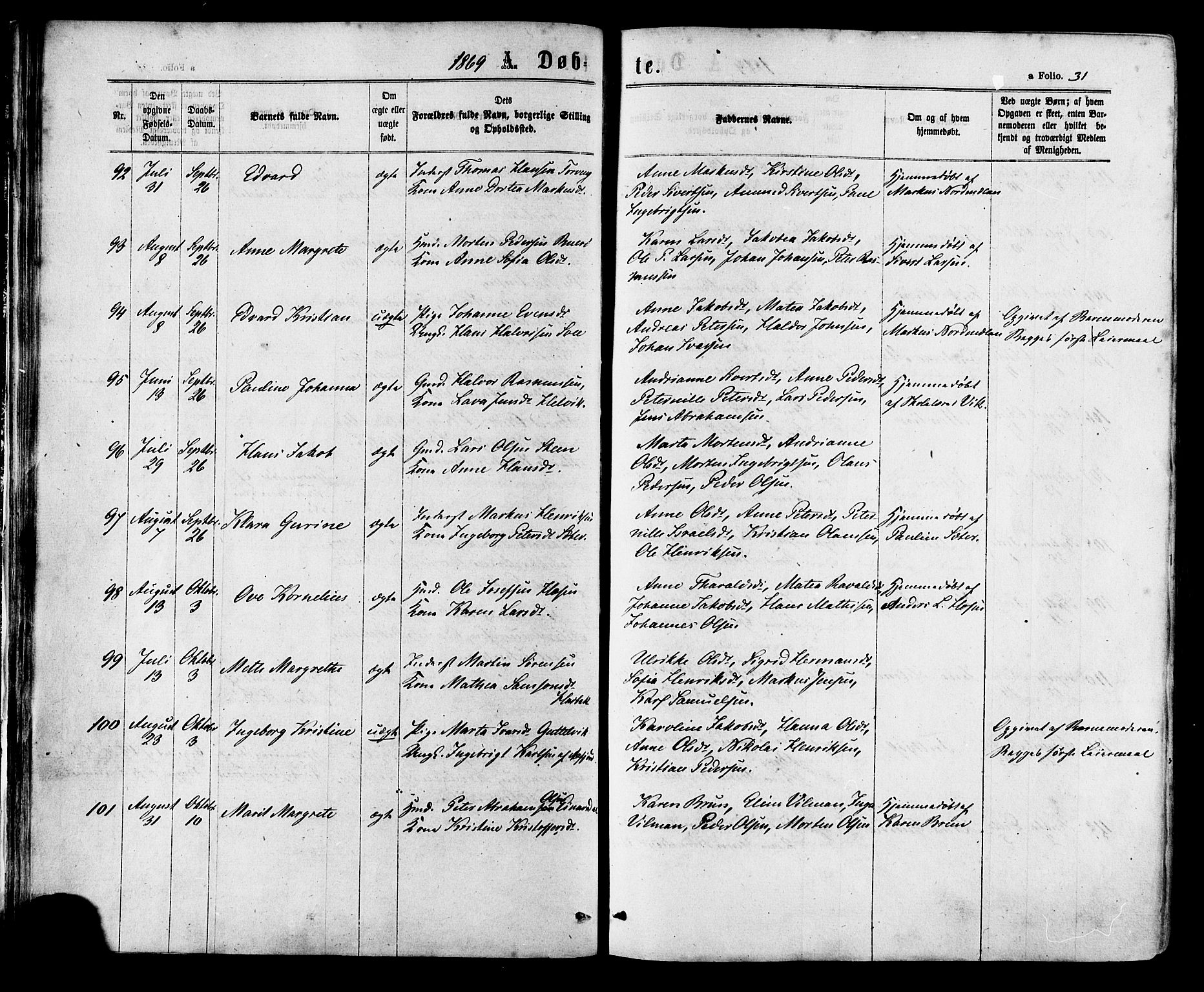 Ministerialprotokoller, klokkerbøker og fødselsregistre - Sør-Trøndelag, AV/SAT-A-1456/657/L0706: Ministerialbok nr. 657A07, 1867-1878, s. 31