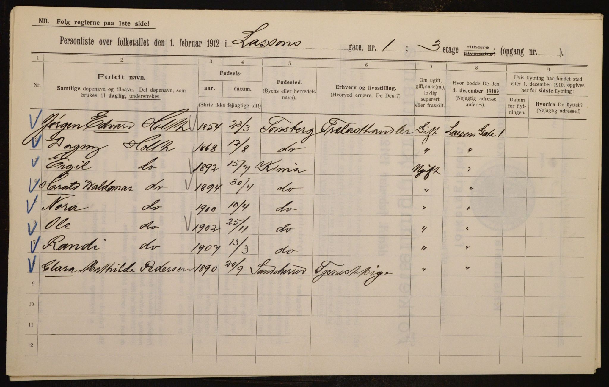 OBA, Kommunal folketelling 1.2.1912 for Kristiania, 1912, s. 57545